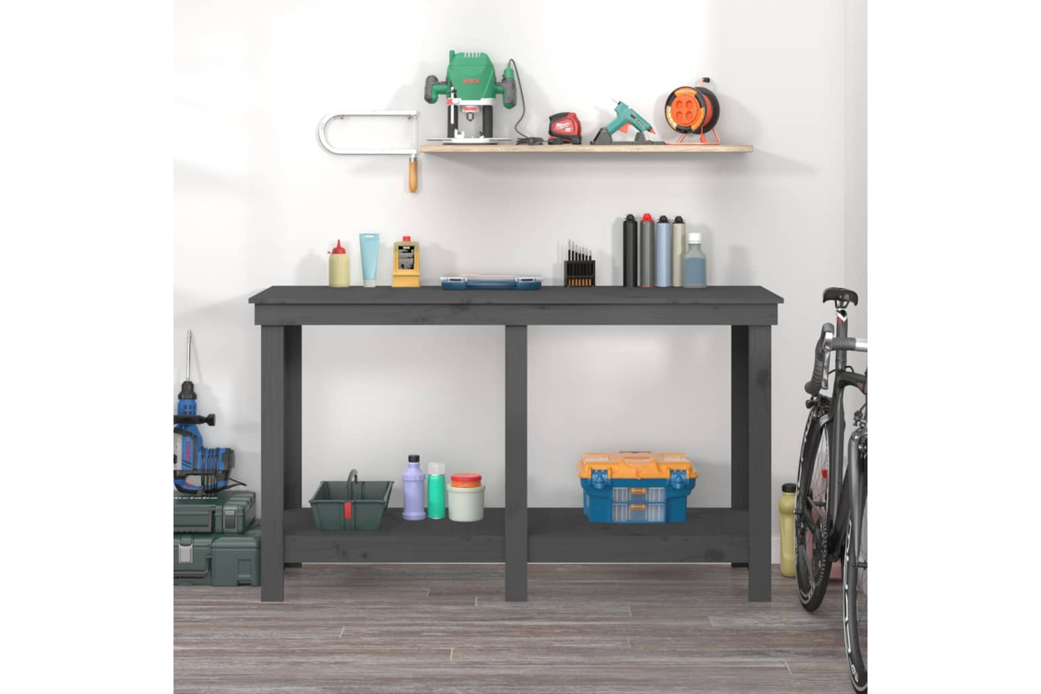 vidaXL 822508 Work Bench Grey 140x50x80cm Solid Wood Pine