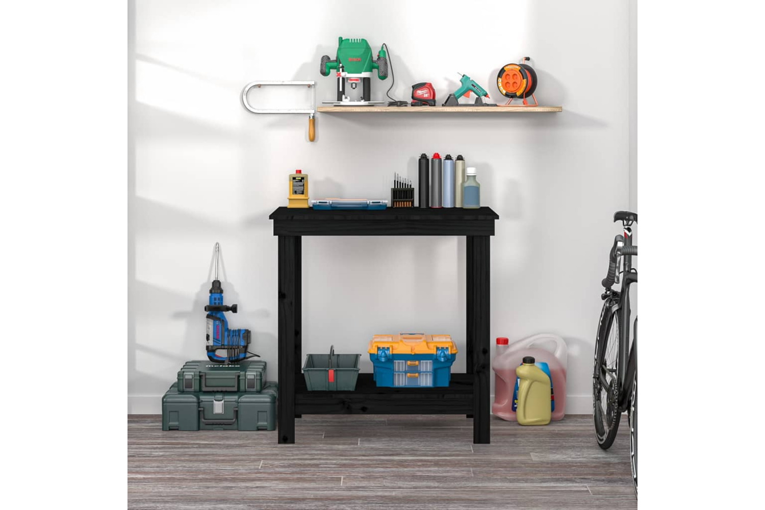 vidaXL 822500 Work Bench Black 80x50x80cm Solid Wood Pine