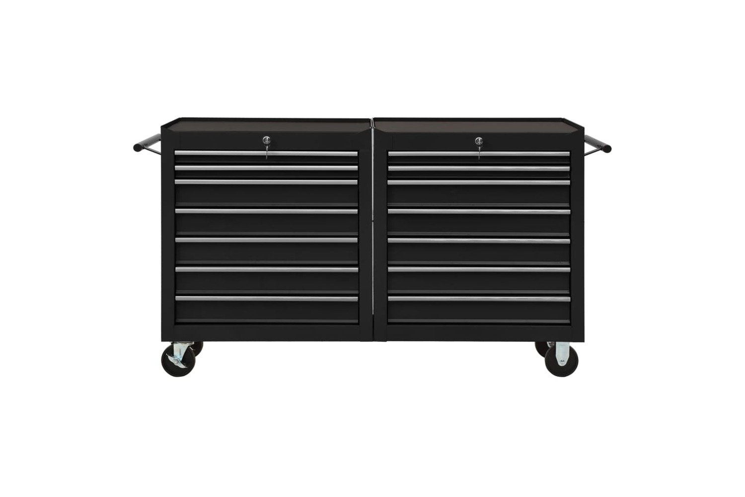 vidaXL 3056736 Tool Trolley With 14 Drawers Steel Black (147185+147186)