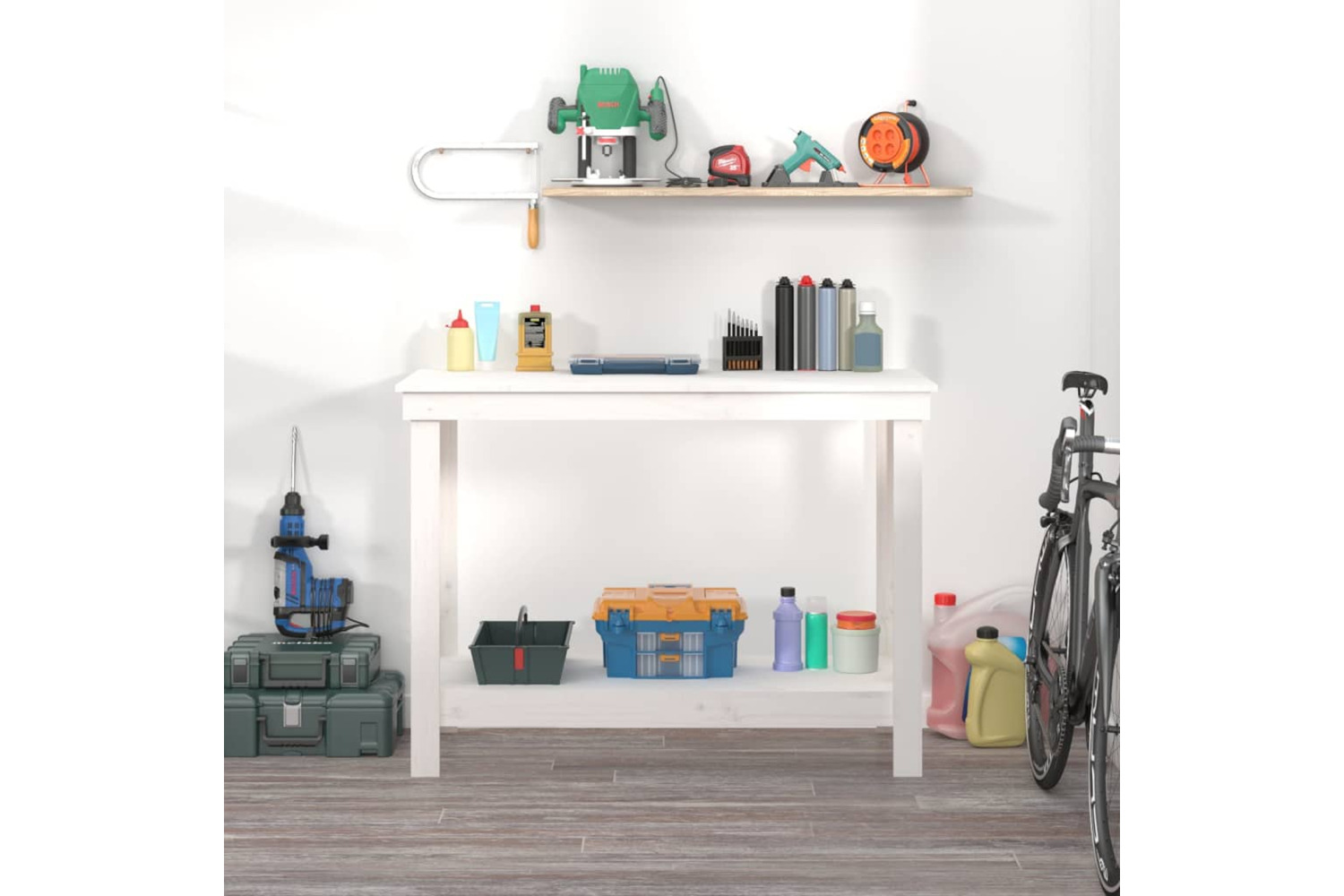 vidaXL 822502 Work Bench White 110x50x80cm Solid Wood Pine