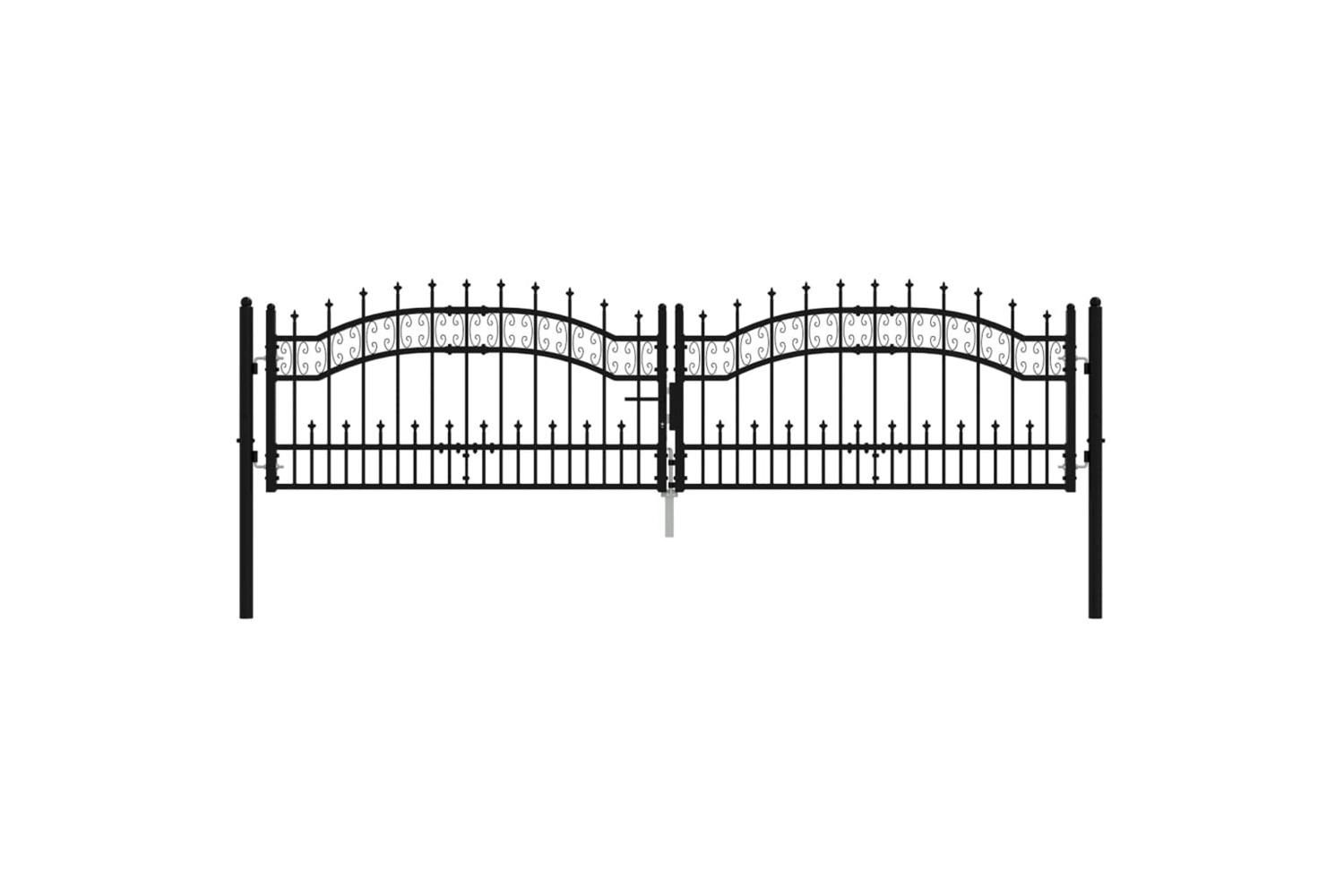 Vidaxl 151094 Fence Gate With Spear Top Black 305x120 Cm Powder-coated Steel