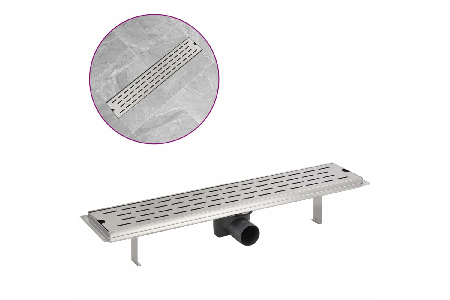 vidaXL 142178 Linear Shower Drain Line 630x140mm Stainless Steel