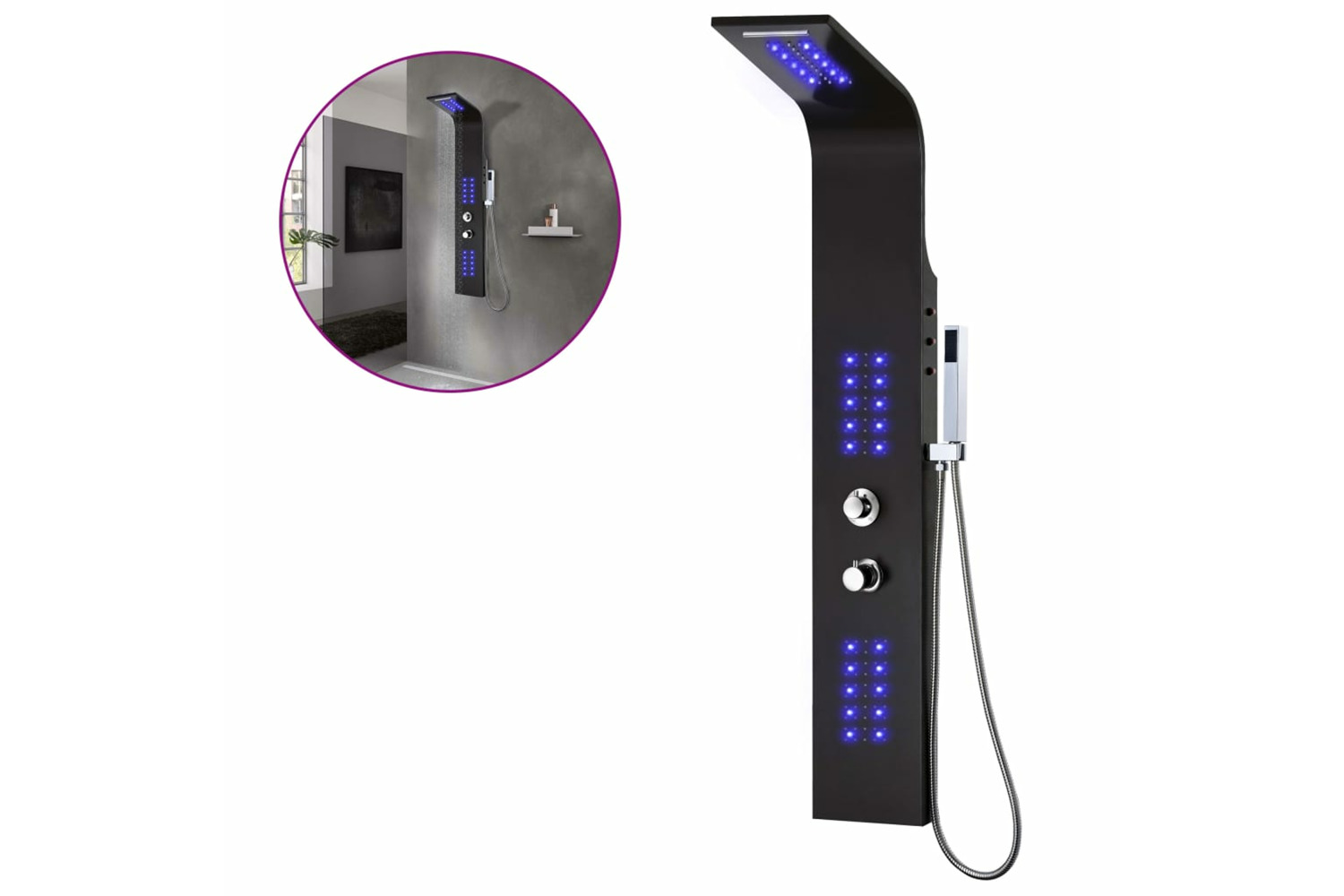 vidaXL 142996 Shower Panel Unit Aluminium 20x44x130cm Black