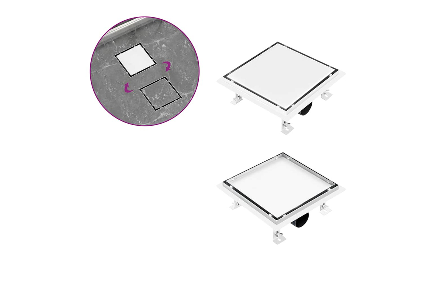 Vidaxl Shower Drain With 2-in-1 Flat And Tile Insert Cover 23x23 Cm Stainless Steel