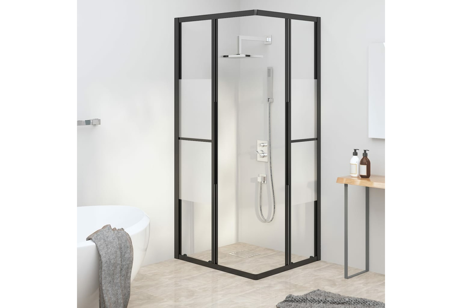 vidaXL 151854 Shower Cabin Half Frosted Esg 90x70x180cm Black