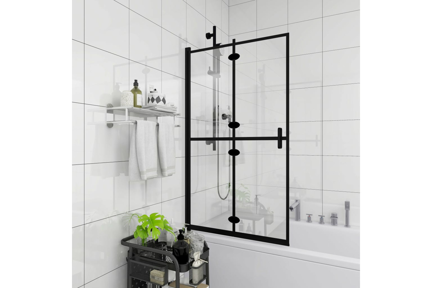 vidaXL 150818 Folding Shower Enclosure Esg 80x140cm Black