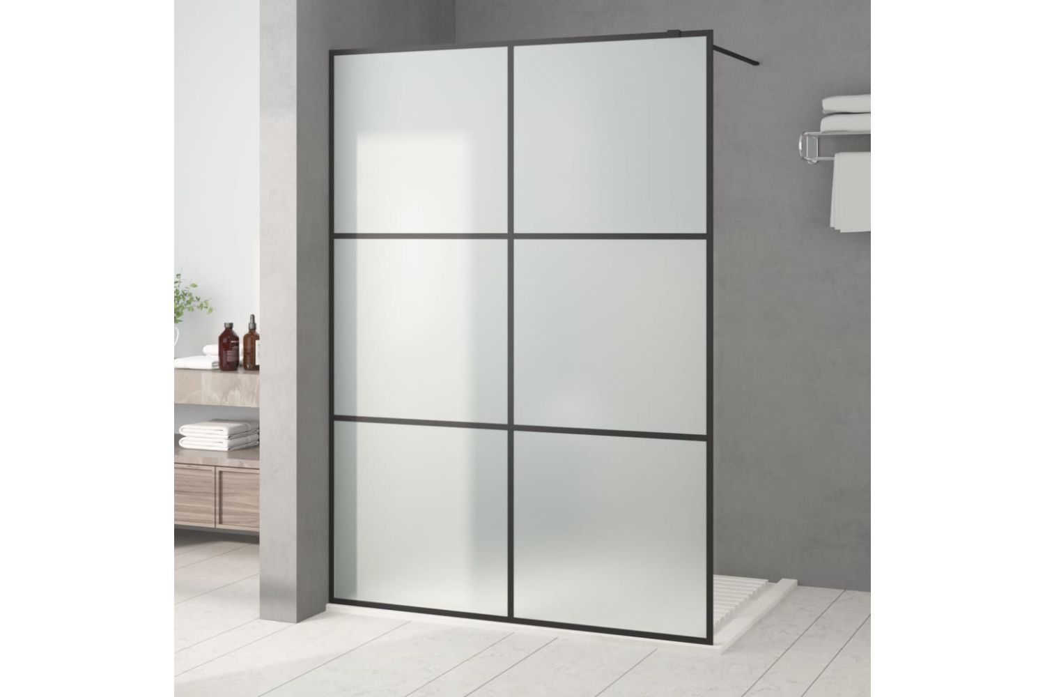 vidaXL 152114 Walk-in Shower Wall Black 140x195cm Frosted Esg Glass