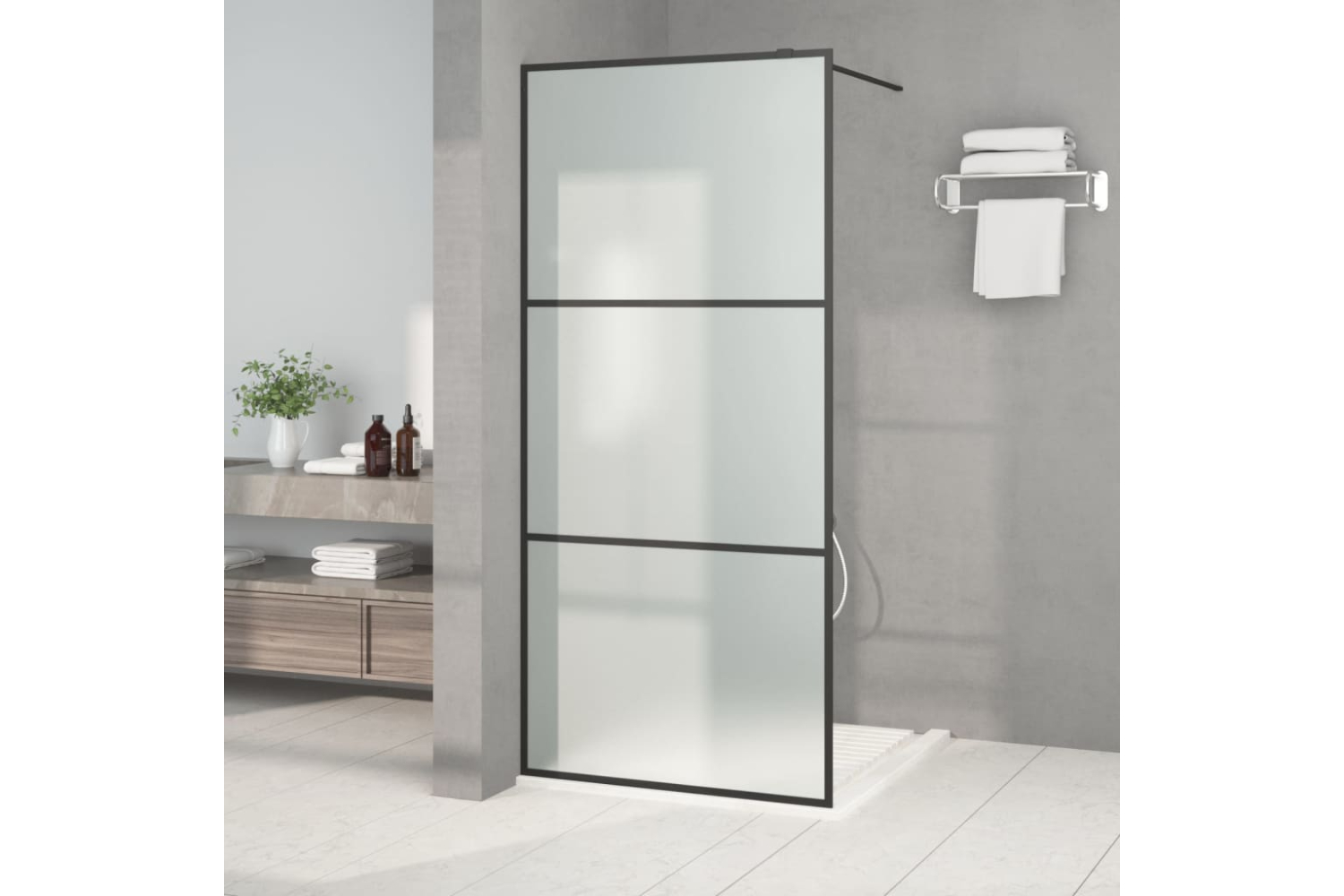 vidaXL 152111 Walk-in Shower Wall Black 90x195cm Frosted Esg Glass