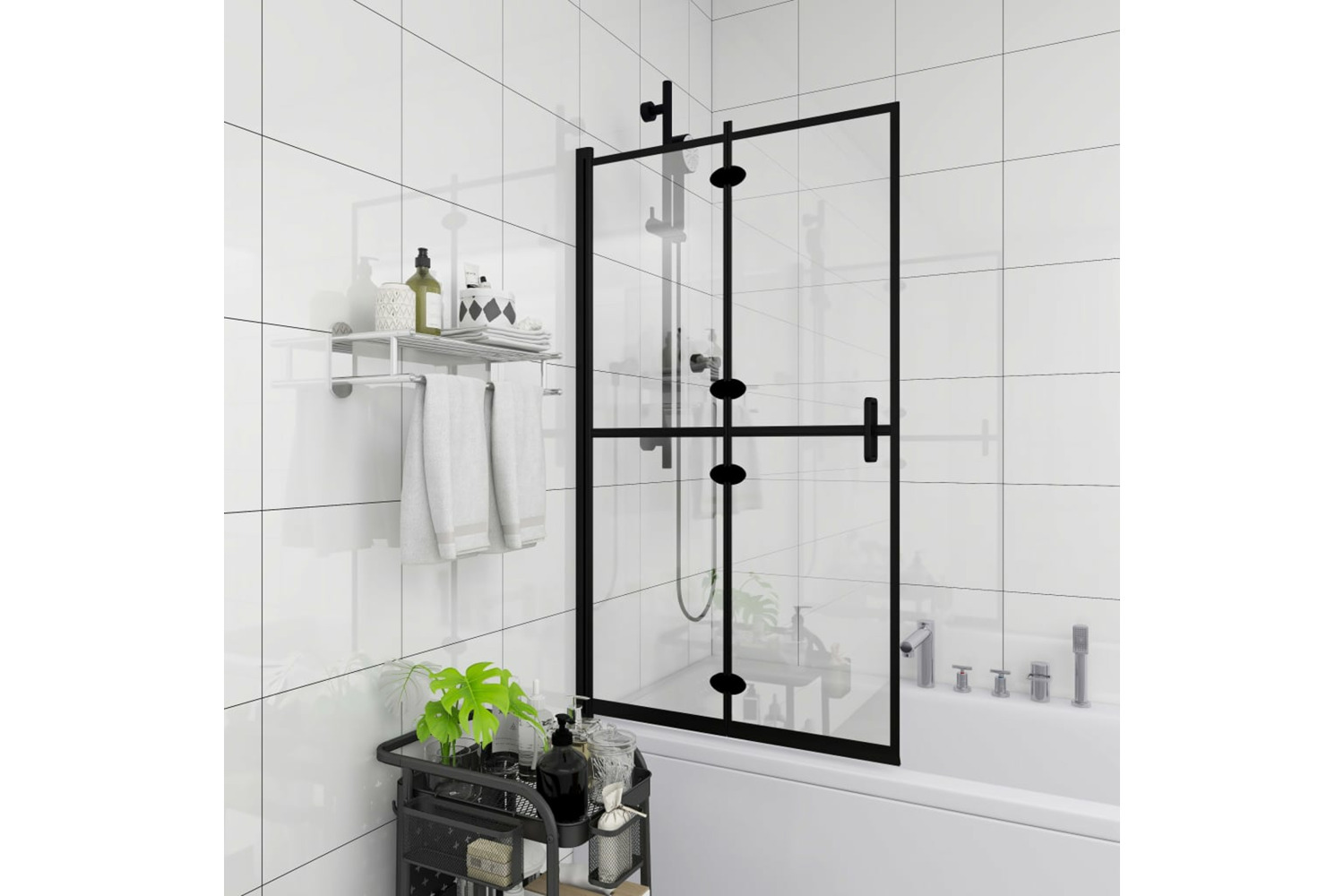 vidaXL 150819 Folding Shower Enclosure Esg 100x140cm Black