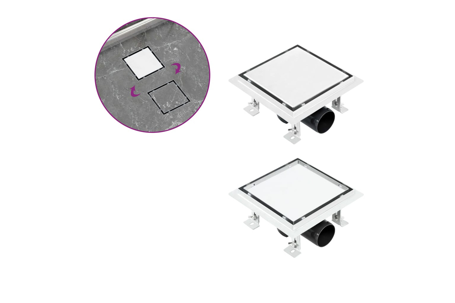 vidaXL 145994 Shower Drain With 2-in-1 Flat And Tile Insert Cover 18x18cm Stainless Steel