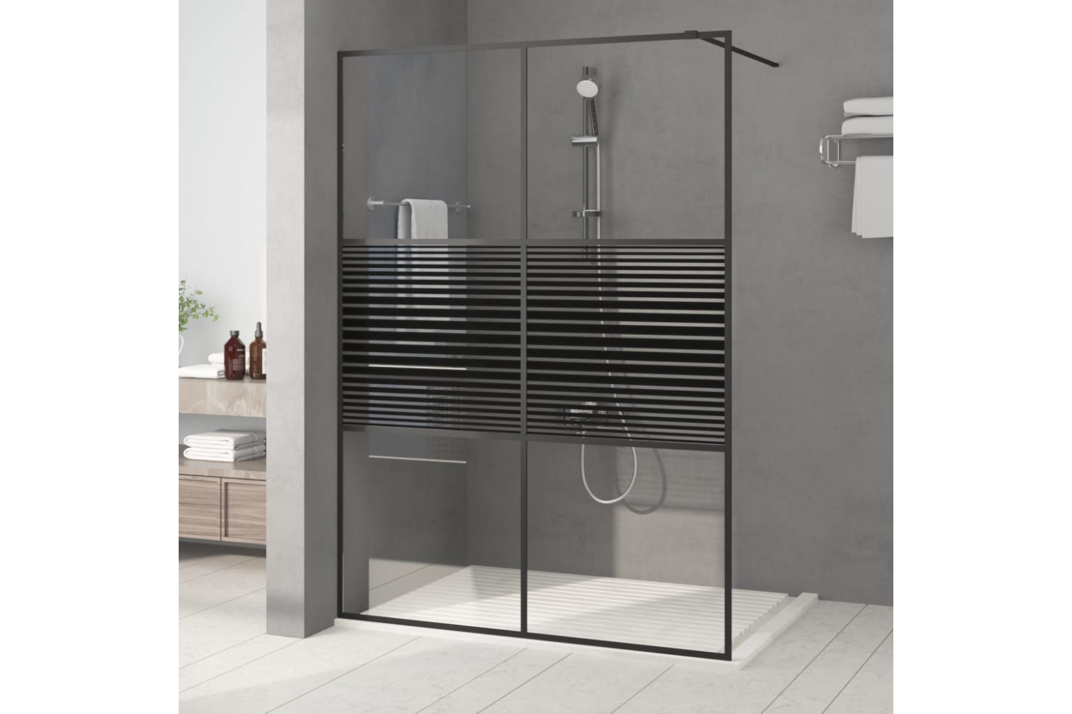 vidaXL 152149 Walk-in Shower Wall Black 140x195cm Clear Esg Glass