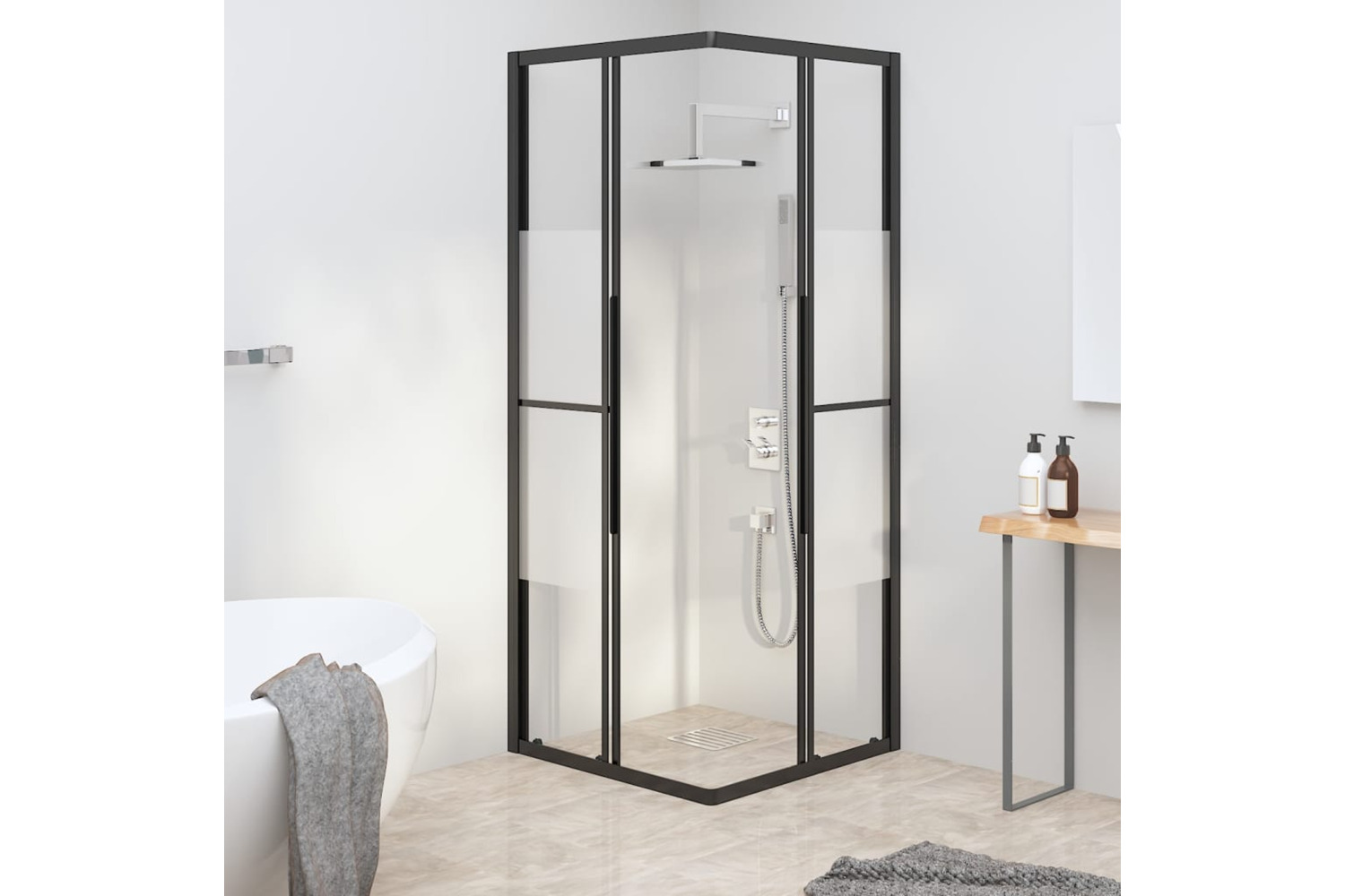 vidaXL 151851 Shower Cabin Half Frosted Esg 70x70x180cm Black