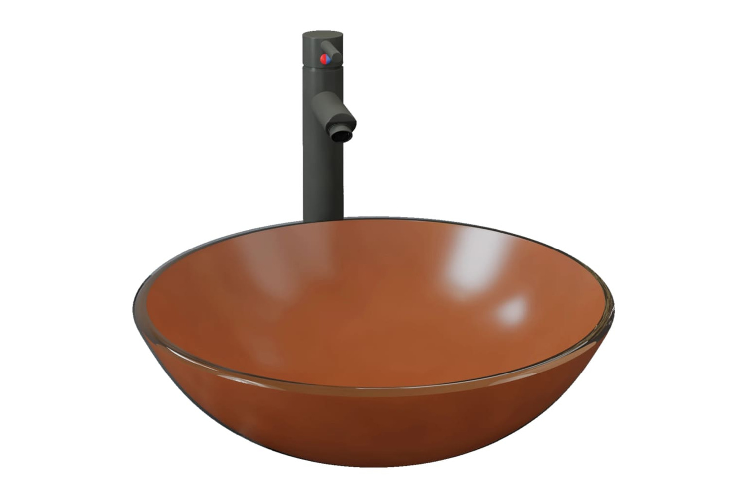 vidaXL 3098457 Bathroom Sink With Tap And Push Drain Brown Tempered Glass