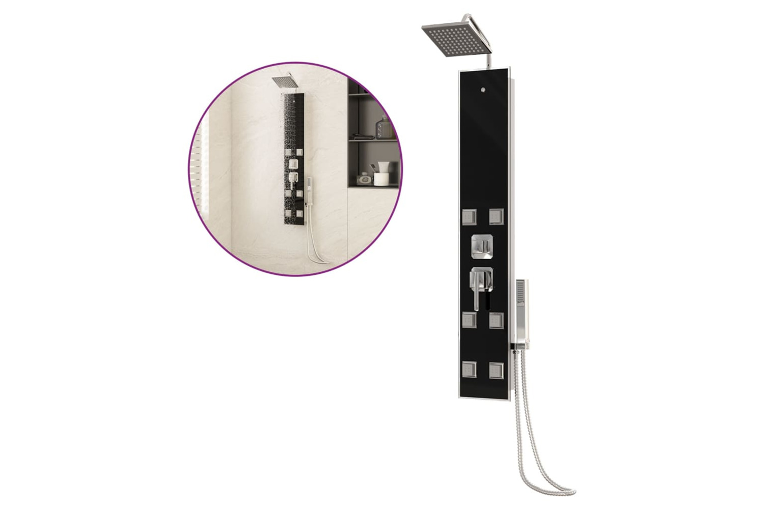 vidaXL 151418 Shower Panel Unit Glass 18x45.5x130cm Black