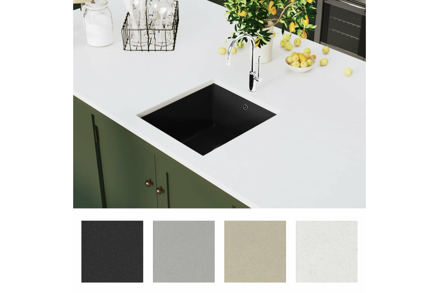 vidaXL 142960 Granite Kitchen Sink Single Basin Black