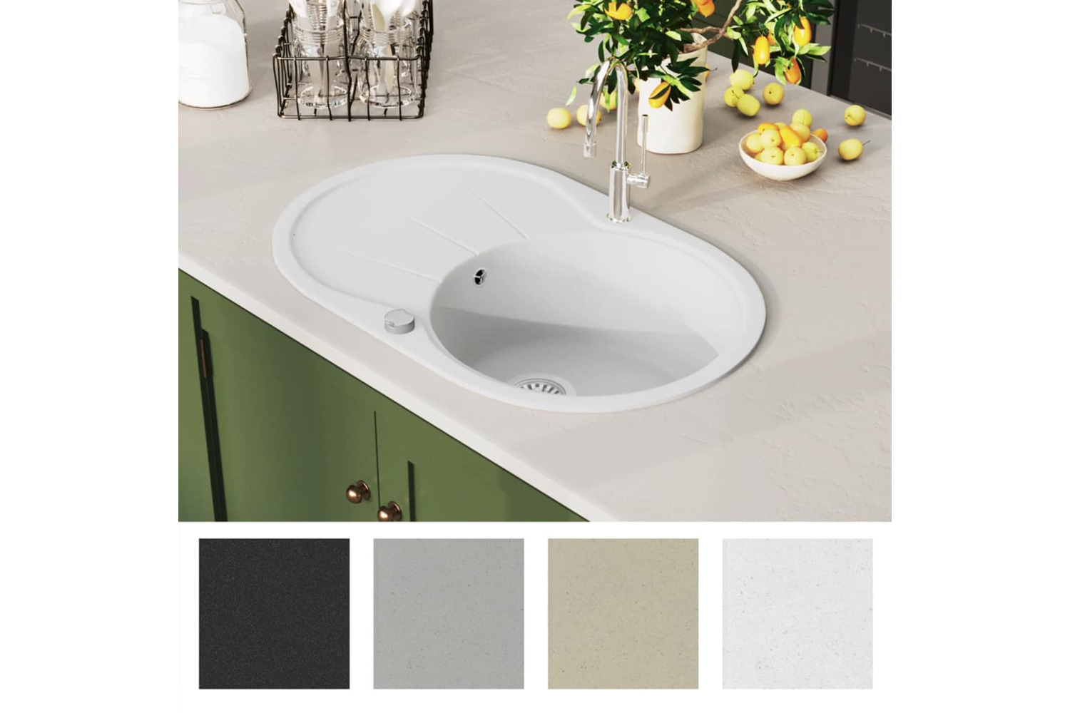Vidaxl Granite Kitchen Sink Single Basin Oval White