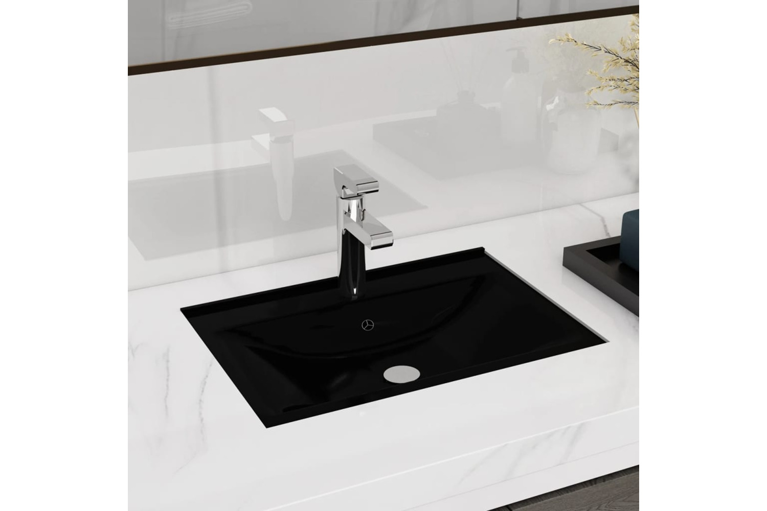 vidaXL 141933 Ceramic Bathroom Sink Basin Faucet/overflow Hole Black Rectangular