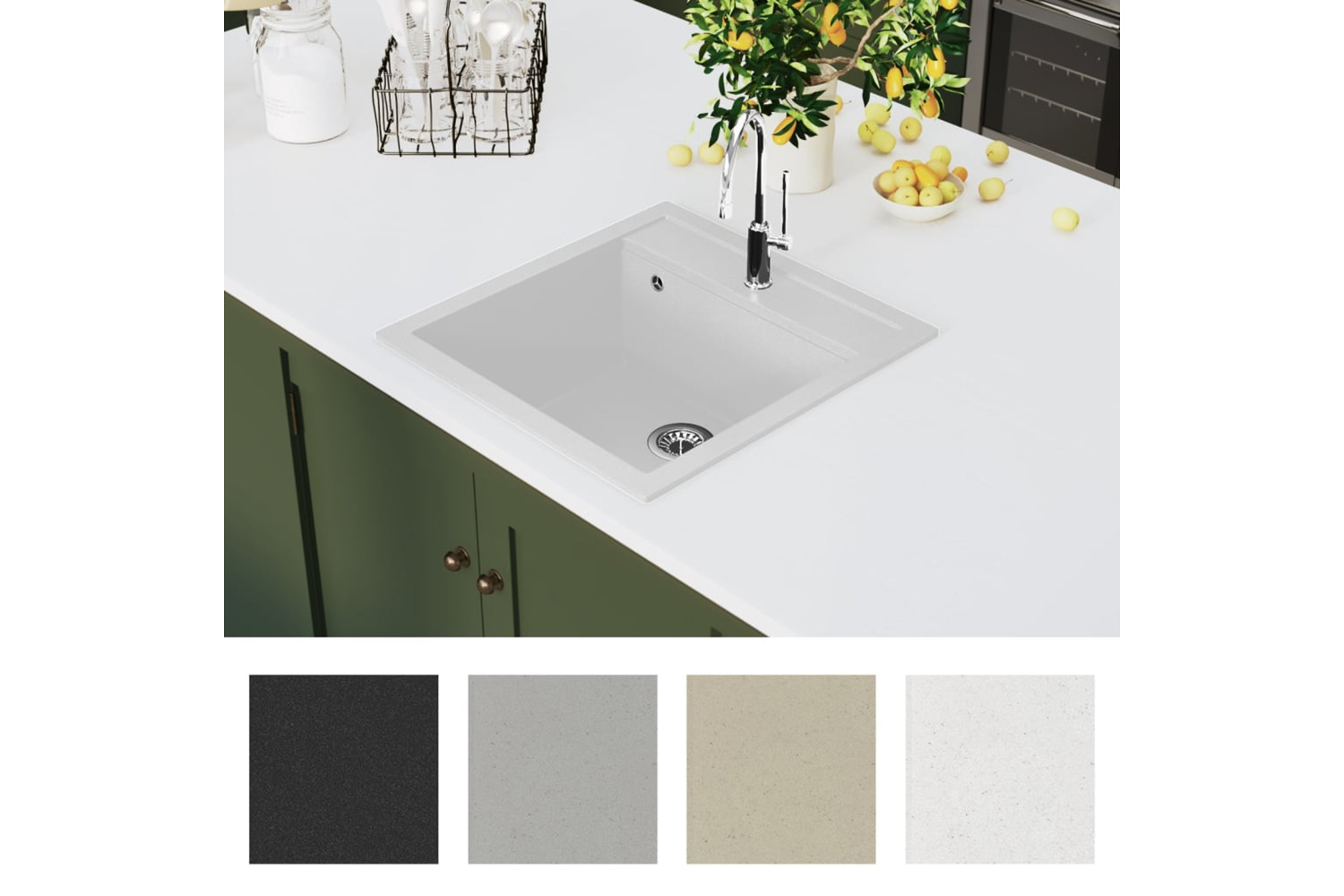 Vidaxl Granite Kitchen Sink Single Basin White