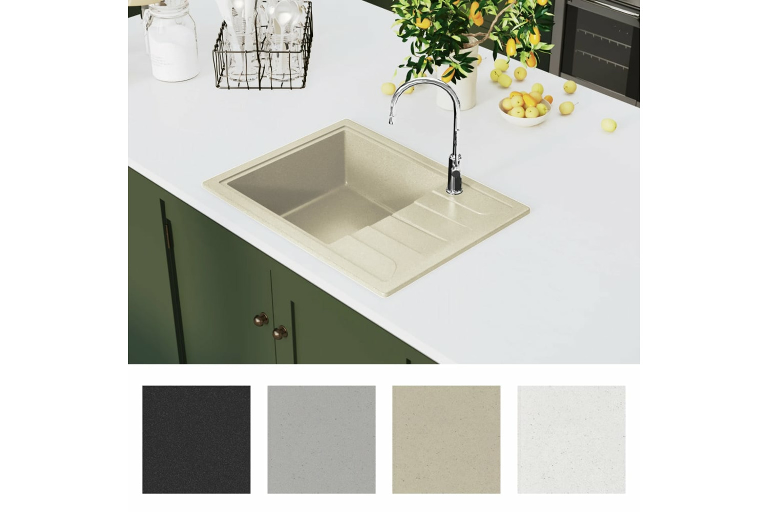 Vidaxl Kitchen Sink With Overflow Hole Oval Beige Granite