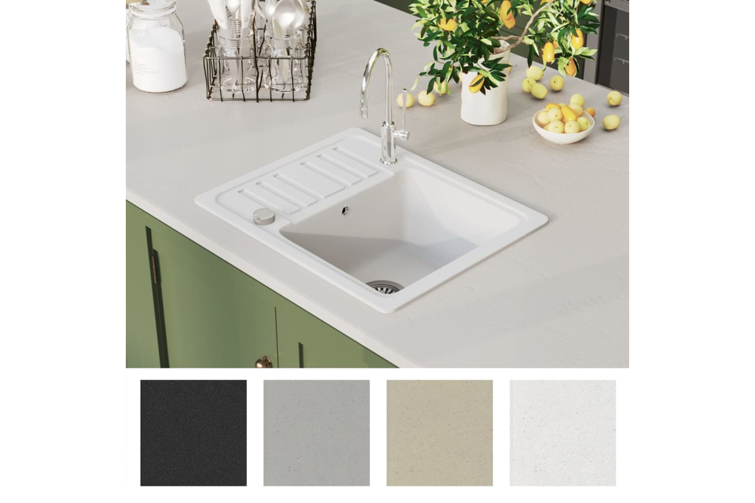 Vidaxl Granite Kitchen Sink Single Basin White