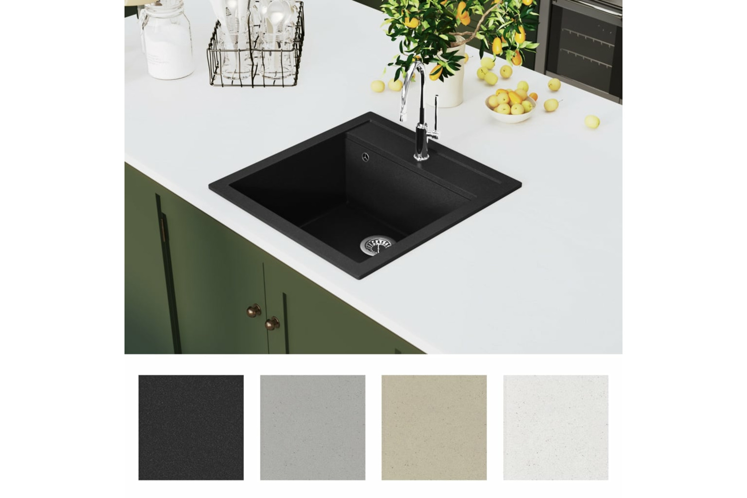 Vidaxl Granite Kitchen Sink Single Basin Black