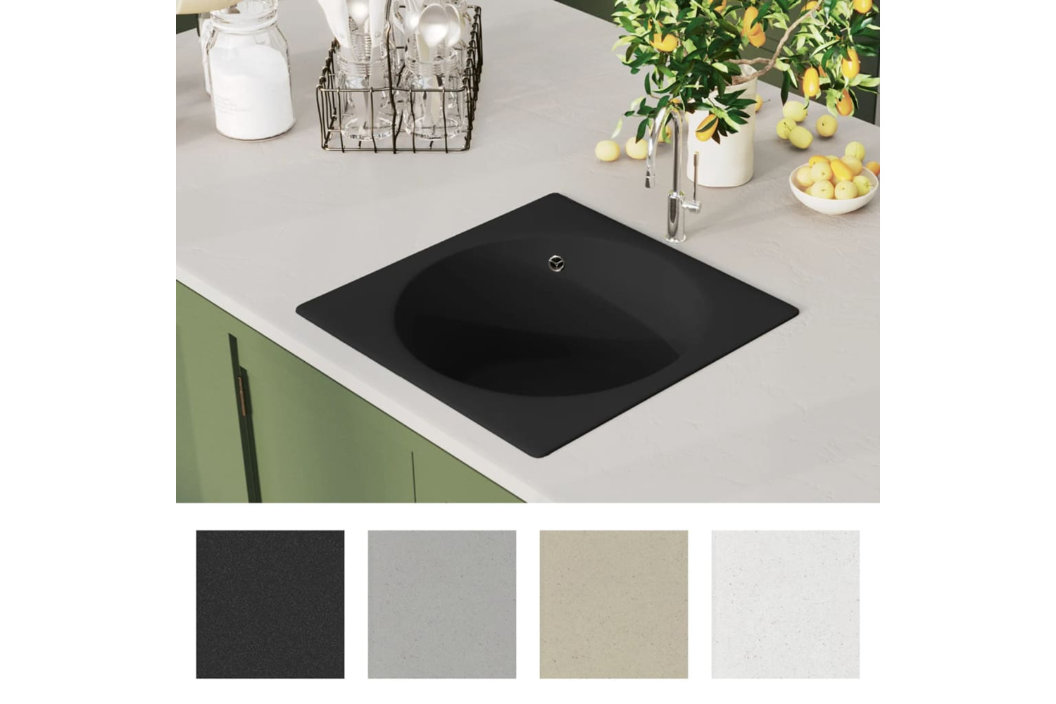 Vidaxl Kitchen Sink With Overflow Hole Black Granite