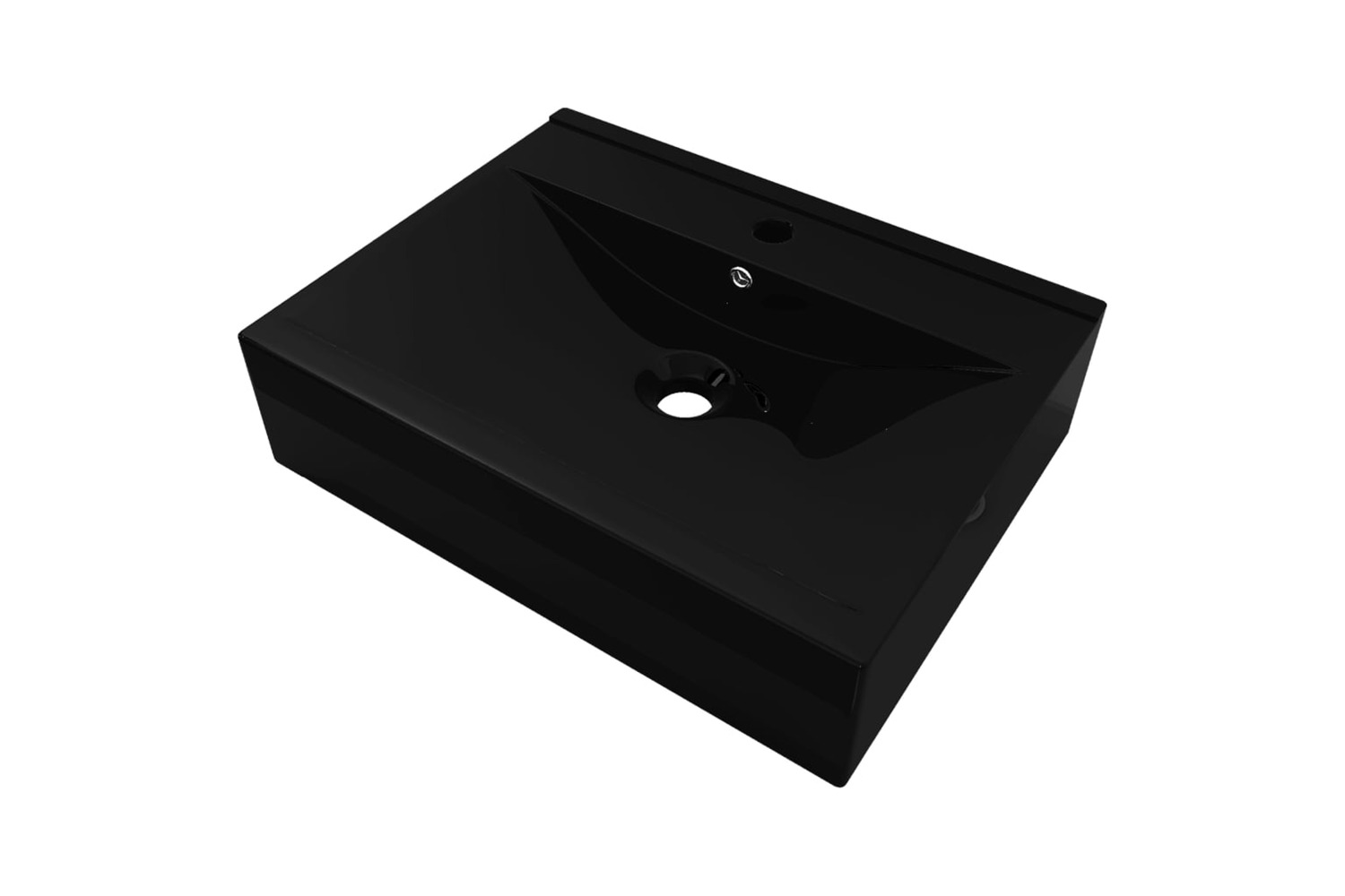 vidaXL 140687 Rectangular Ceramic Basin Black With Faucet Hole 60x46cm