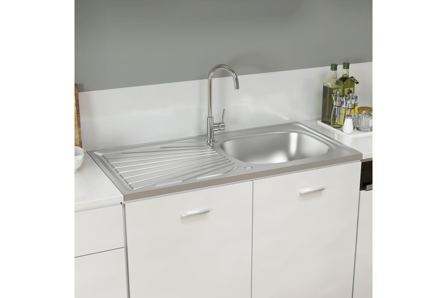 Vidaxl 147236 Kitchen Sink With Drainer Set Silver 1000x500x155 Mm Stainless Steel