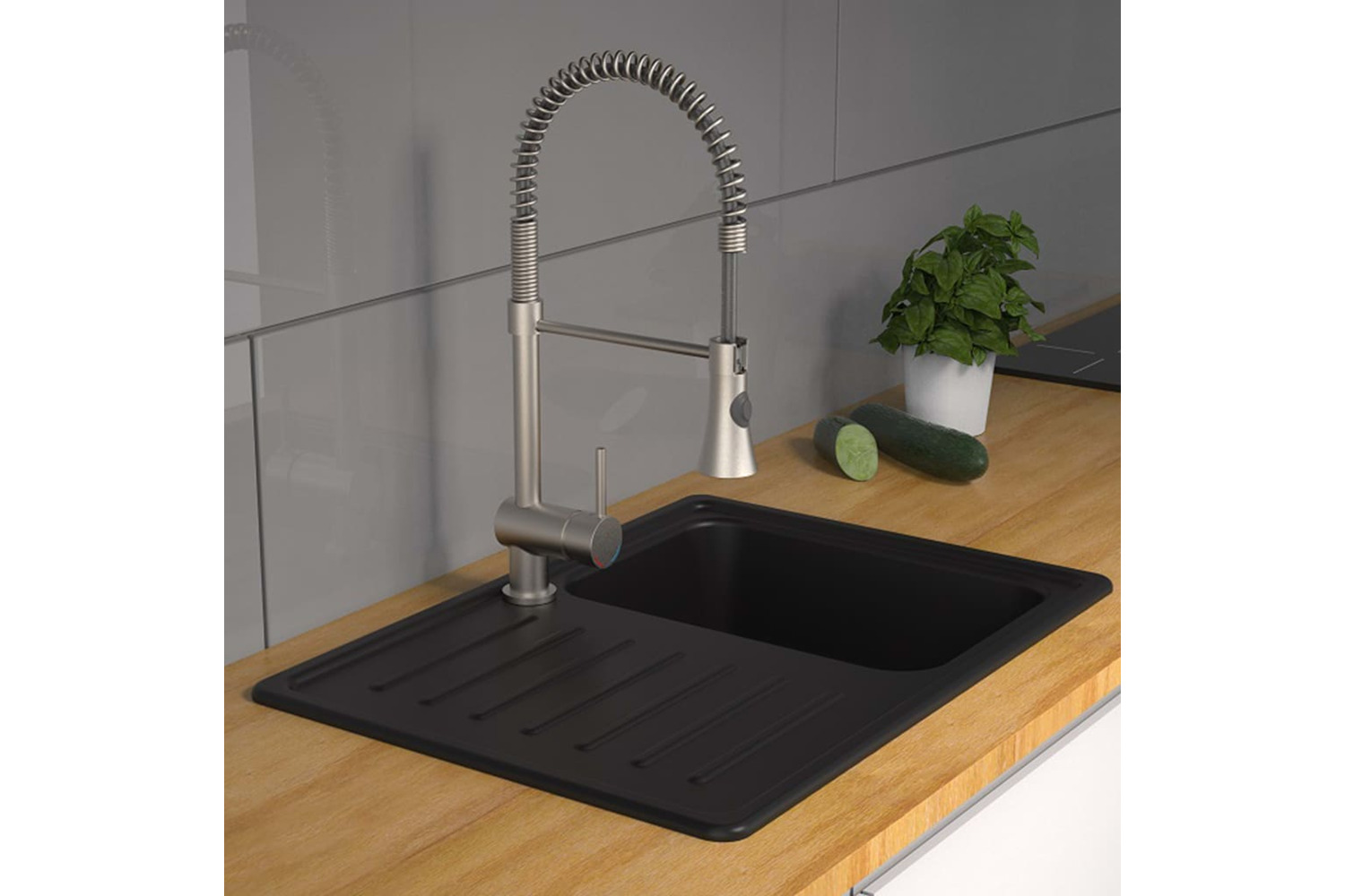 Schütte Sink Mixer With Spiral Spring Cornwall Low Pressure Stainless Steel Look