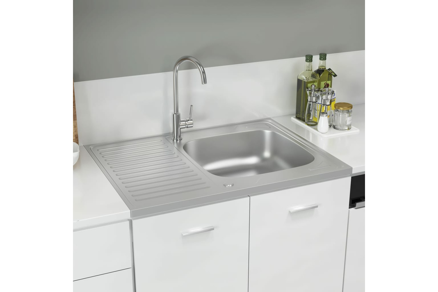 Vidaxl 147233 Kitchen Sink With Drainer Set Silver 800x600x155 Mm Stainless Steel