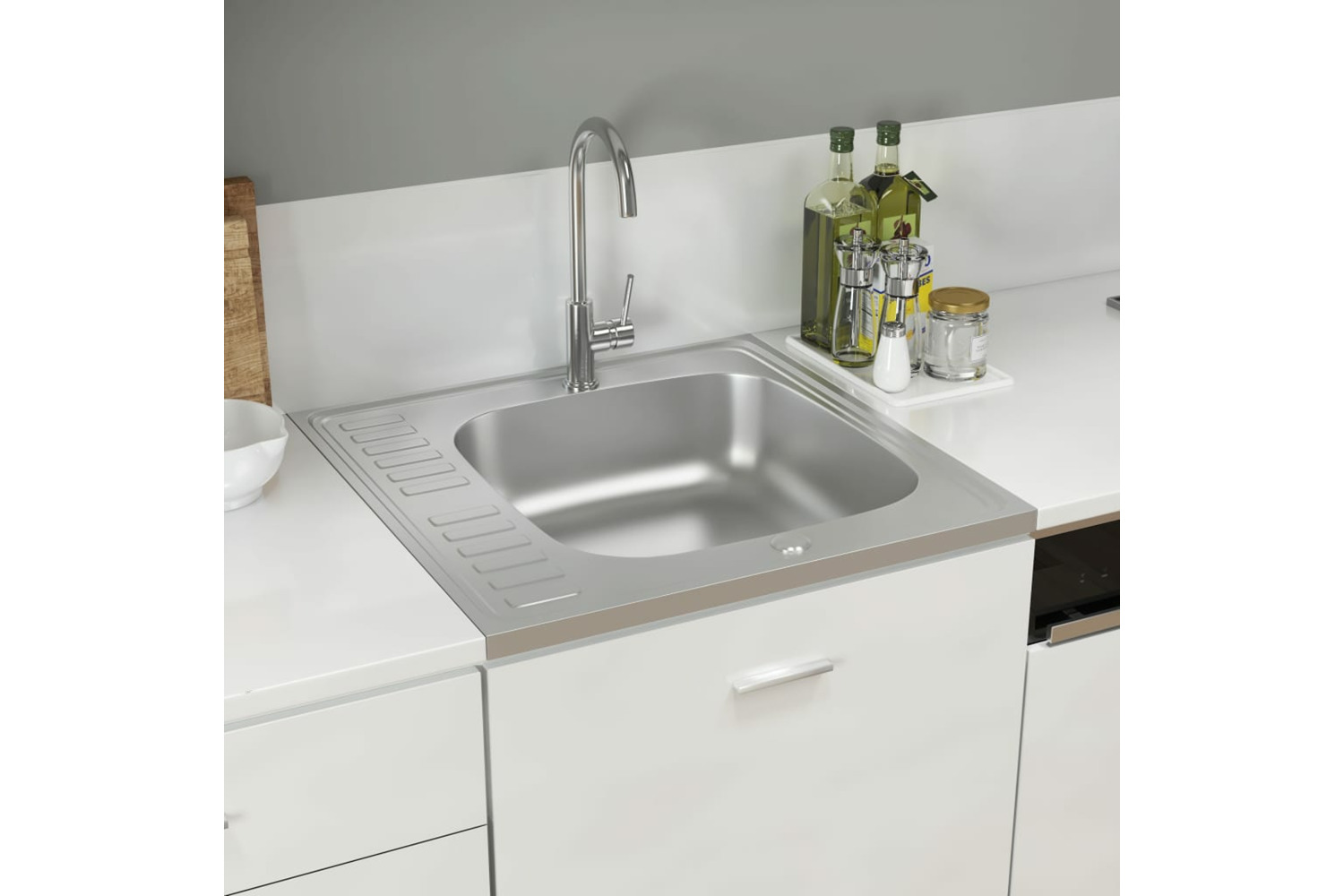 Vidaxl 147231 Kitchen Sink With Drainer Set Silver 600x600x155 Mm Stainless Steel