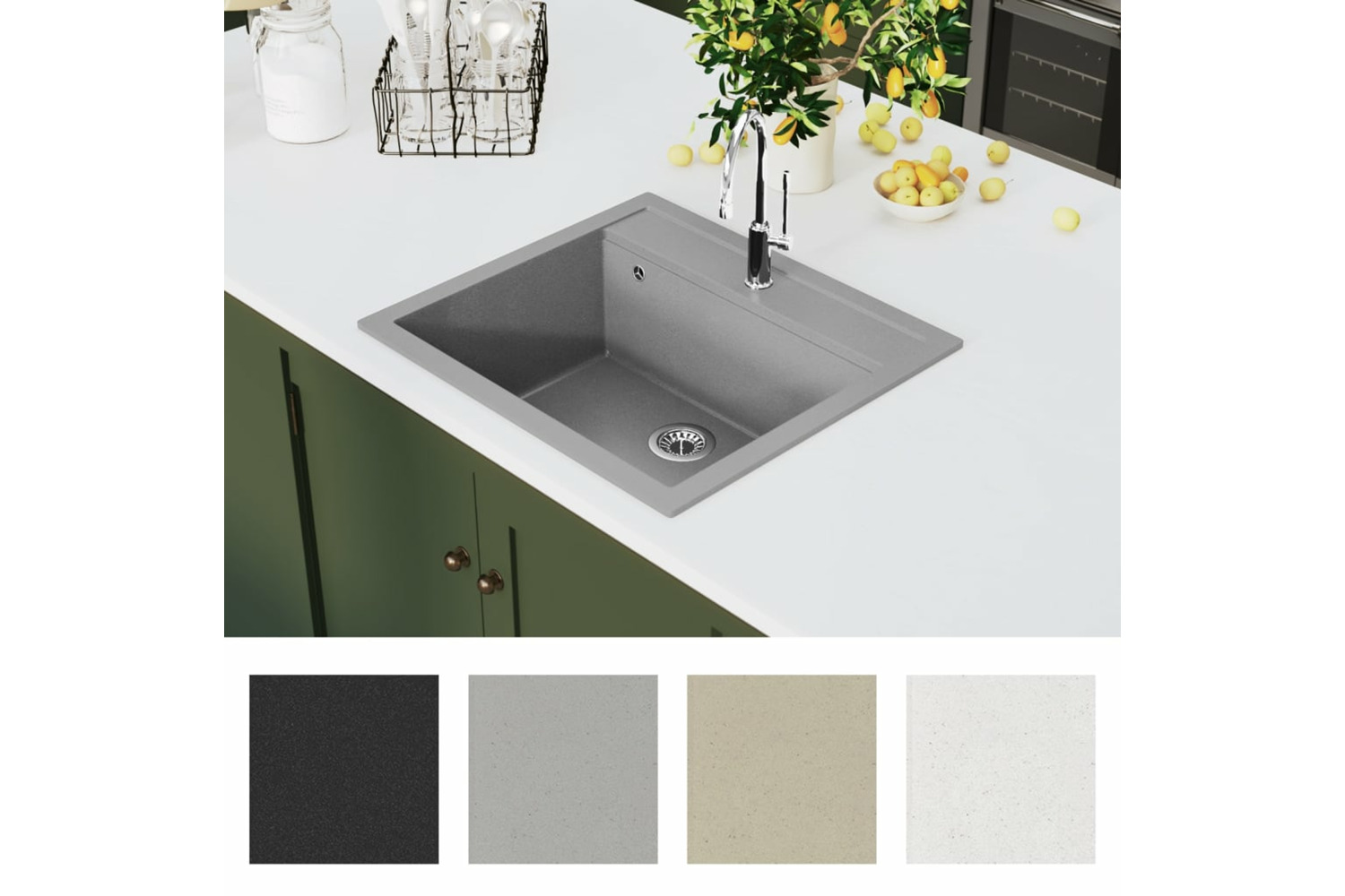 Vidaxl Granite Kitchen Sink Single Basin Grey