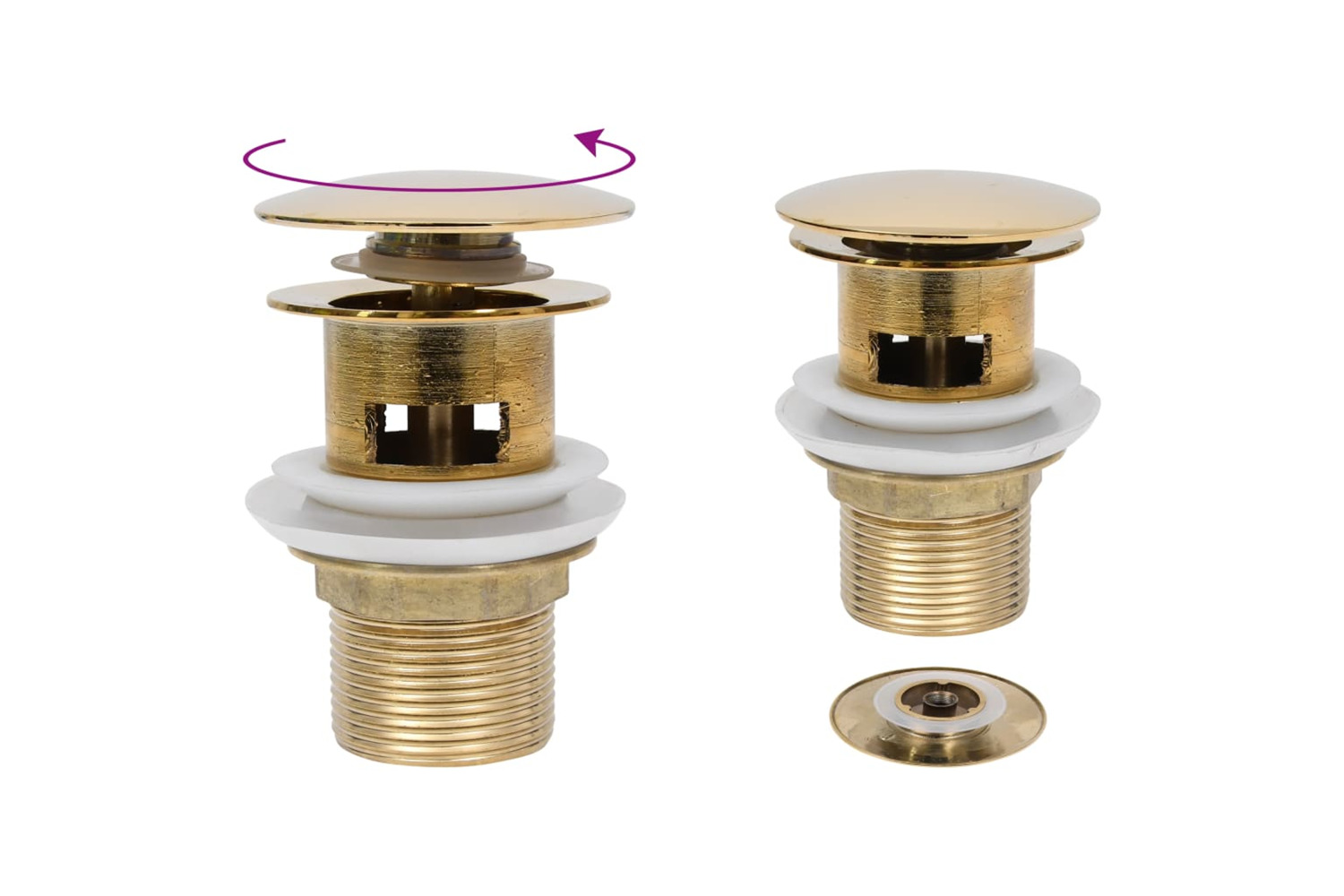 vidaXL 149057 Push Drain With Overflow Function Gold 6.4x6.4x9.1cm