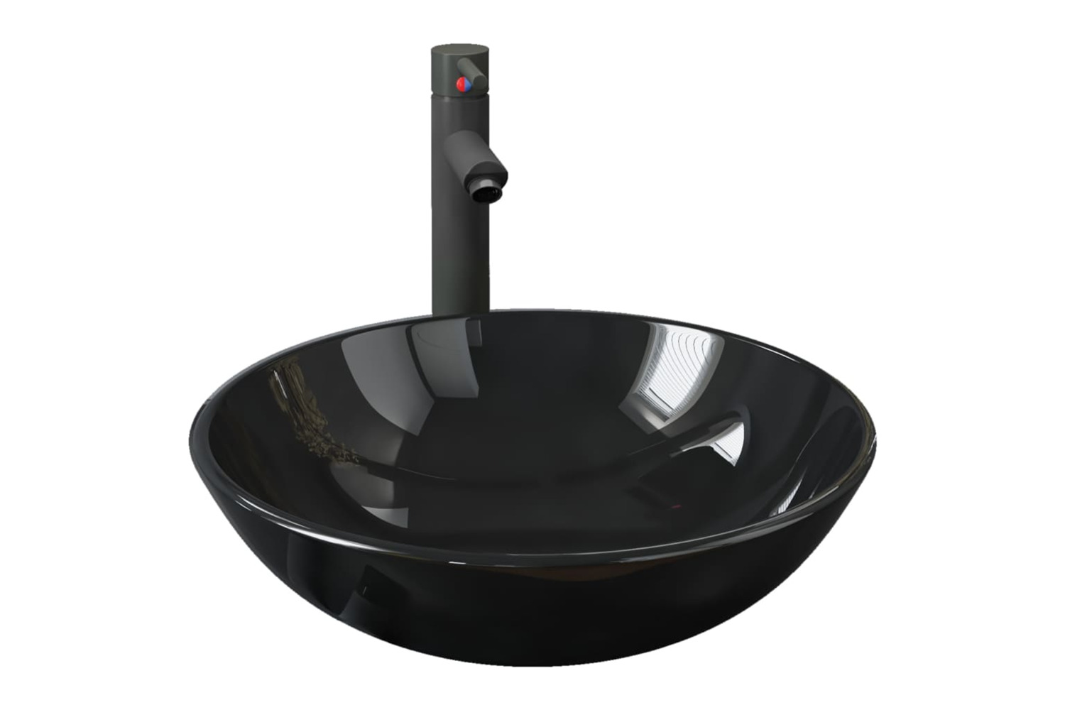 vidaXL 3098452 Bathroom Sink With Tap And Push Drain Black Tempered Glass