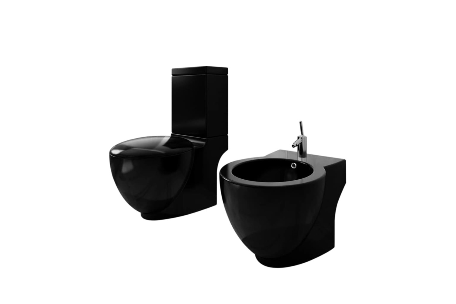 vidaXL 270060 Stand Toilet & Bidet Set Black Ceramic