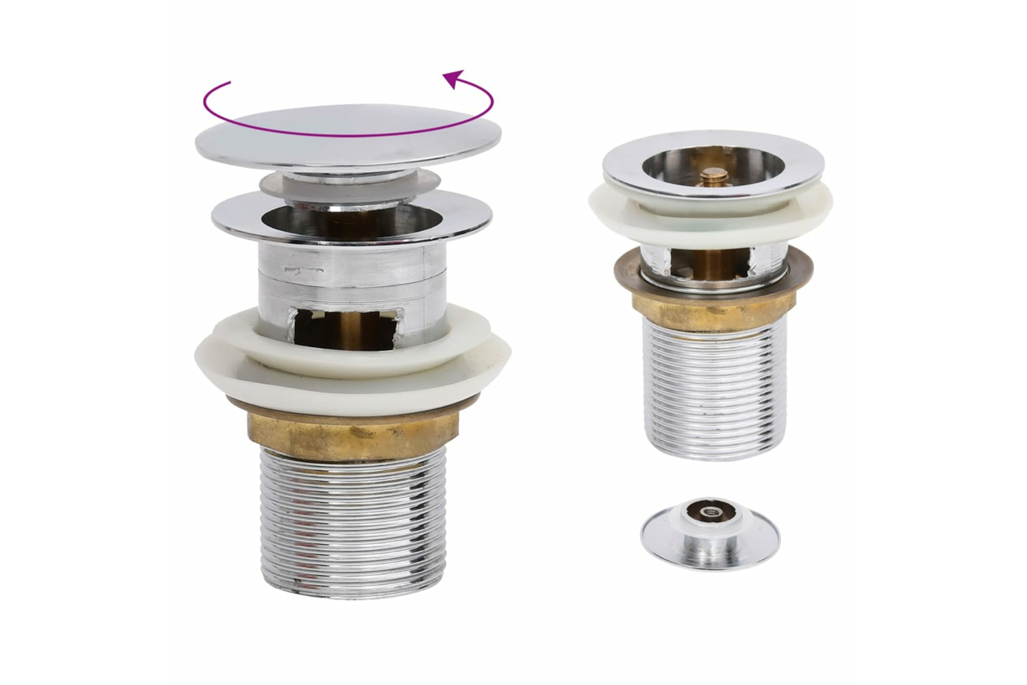 vidaXL 149055 Push Drain With Overflow Function Chrome 6.4x6.4x9.1cm