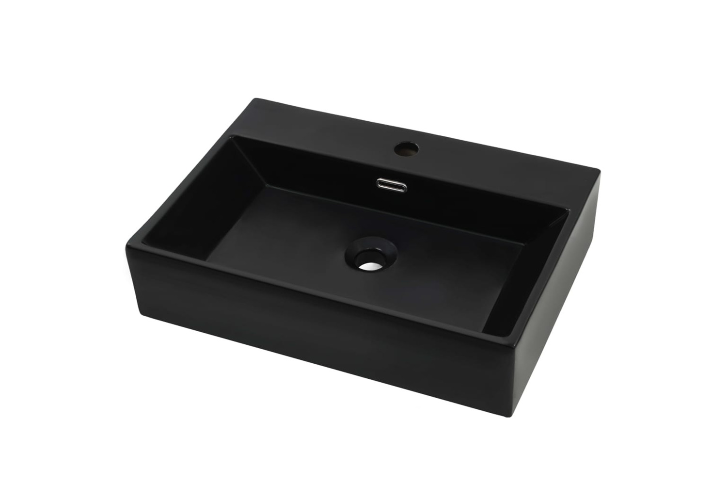 vidaXL 142742 Basin With Faucet Hole Ceramic Black 60.5x42.5x14.5cm