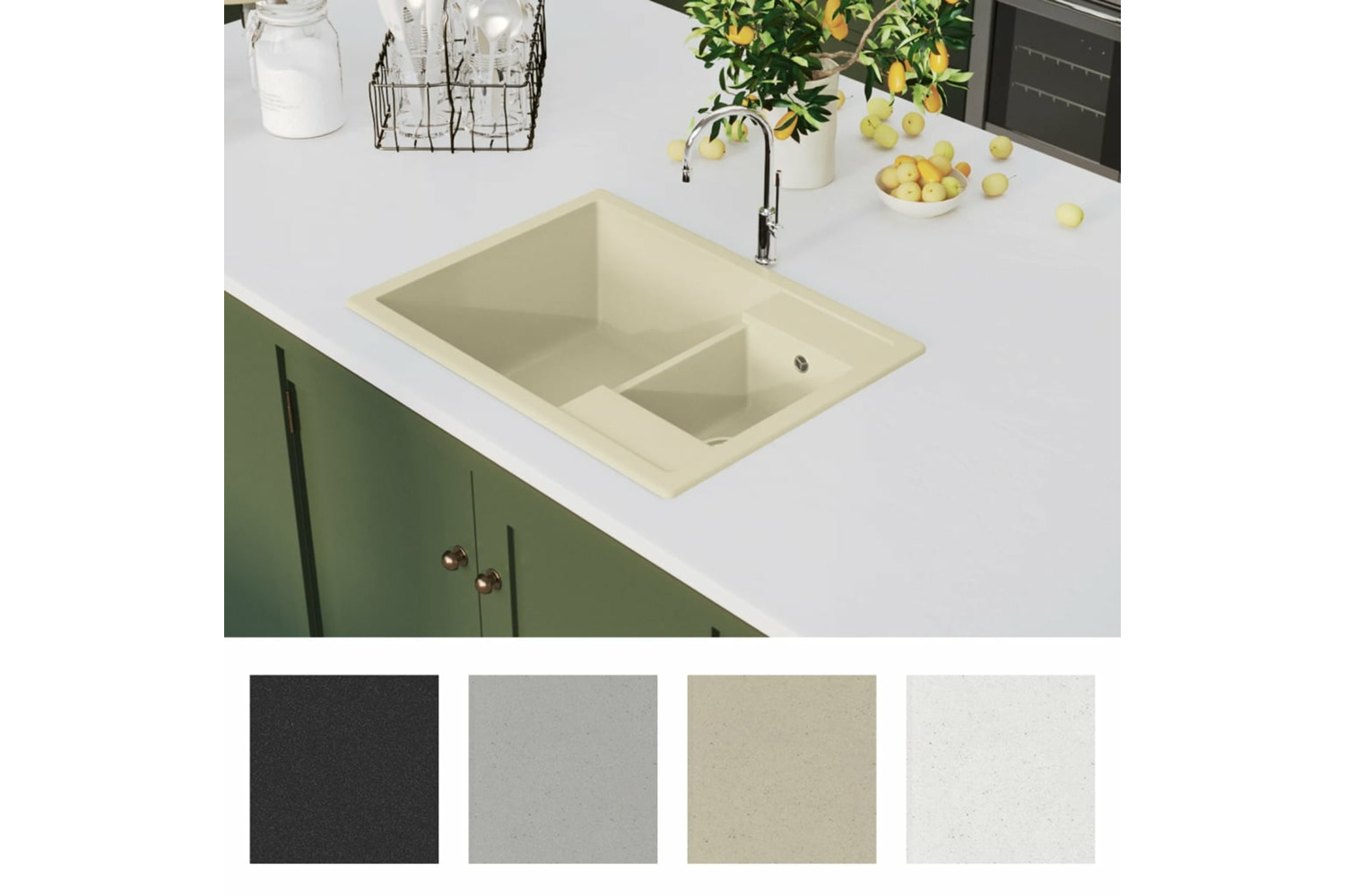 Vidaxl Kitchen Sink With Overflow Hole Double Basins Beige Granite