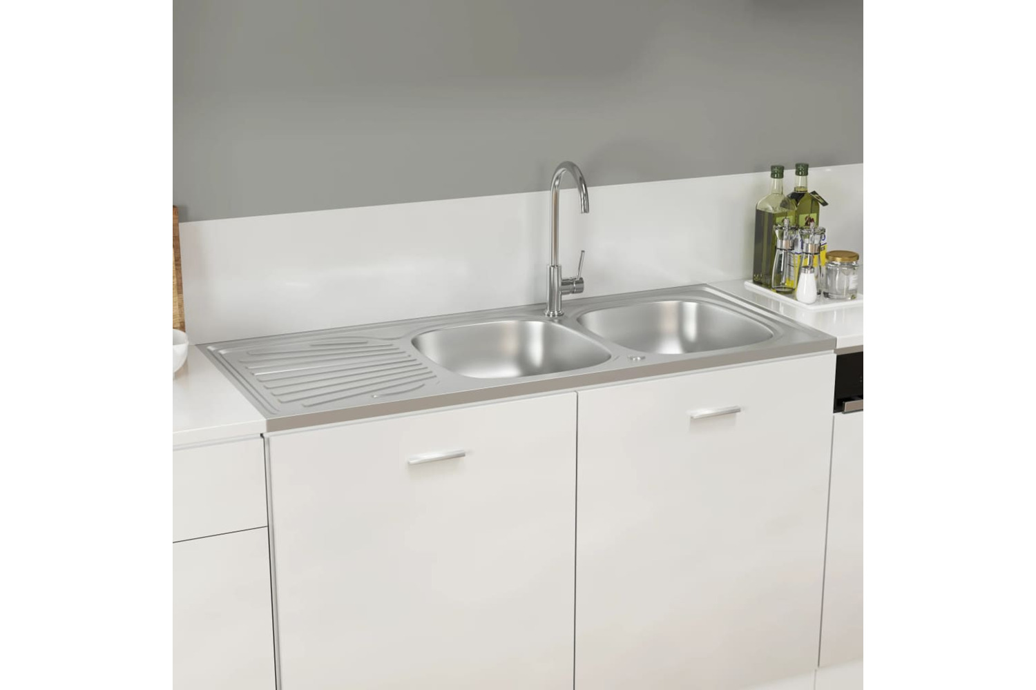 Vidaxl 147238 Kitchen Sink With Double Sinks Silver 1200x500x155 Mm Stainless Steel