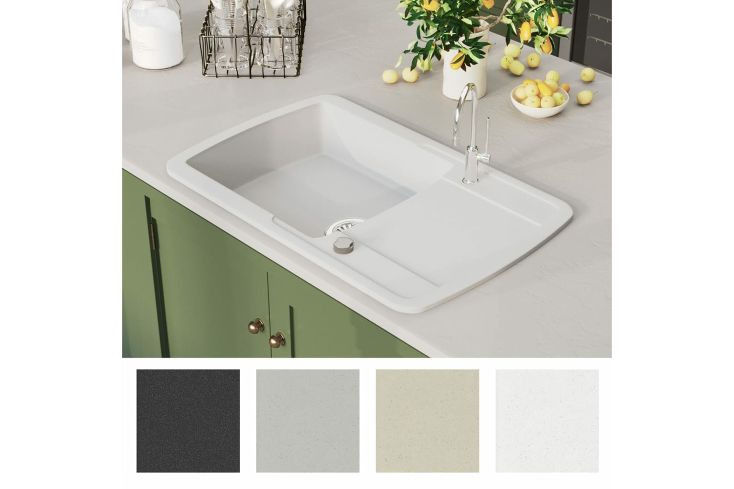 Vidaxl Granite Kitchen Sink Single Basin White