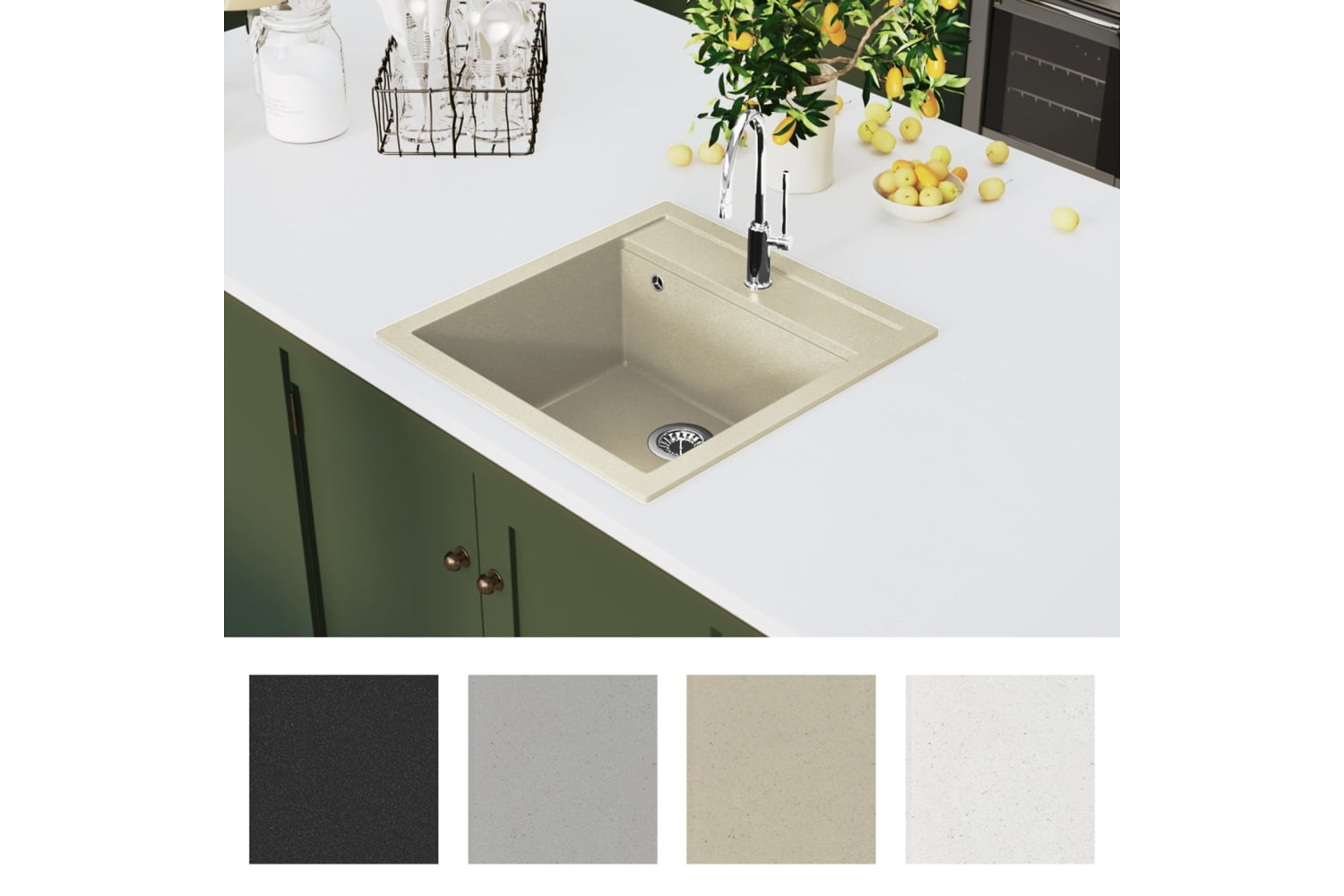 Vidaxl Granite Kitchen Sink Single Basin Beige