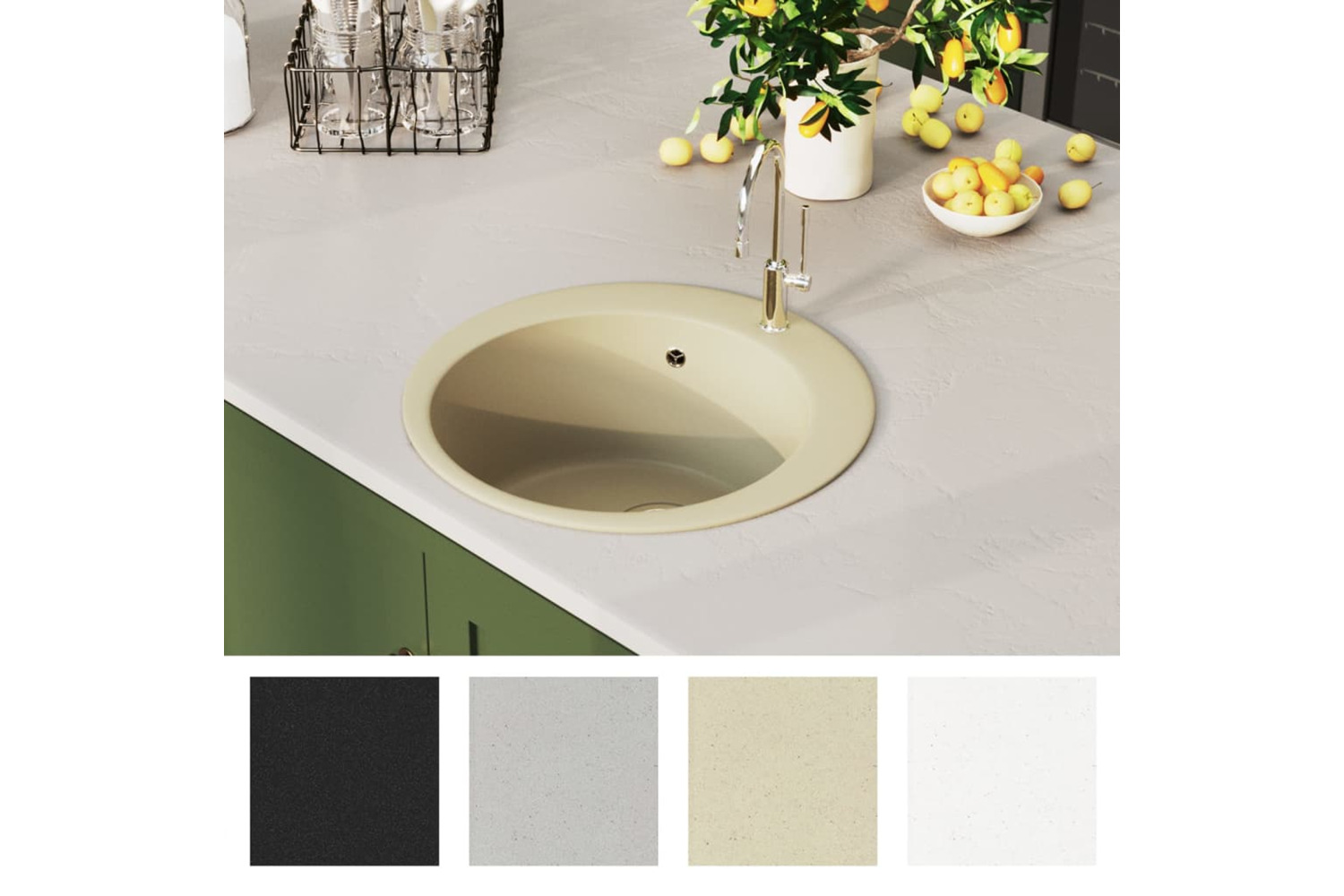 Vidaxl Granite Kitchen Sink Single Basin Round Beige