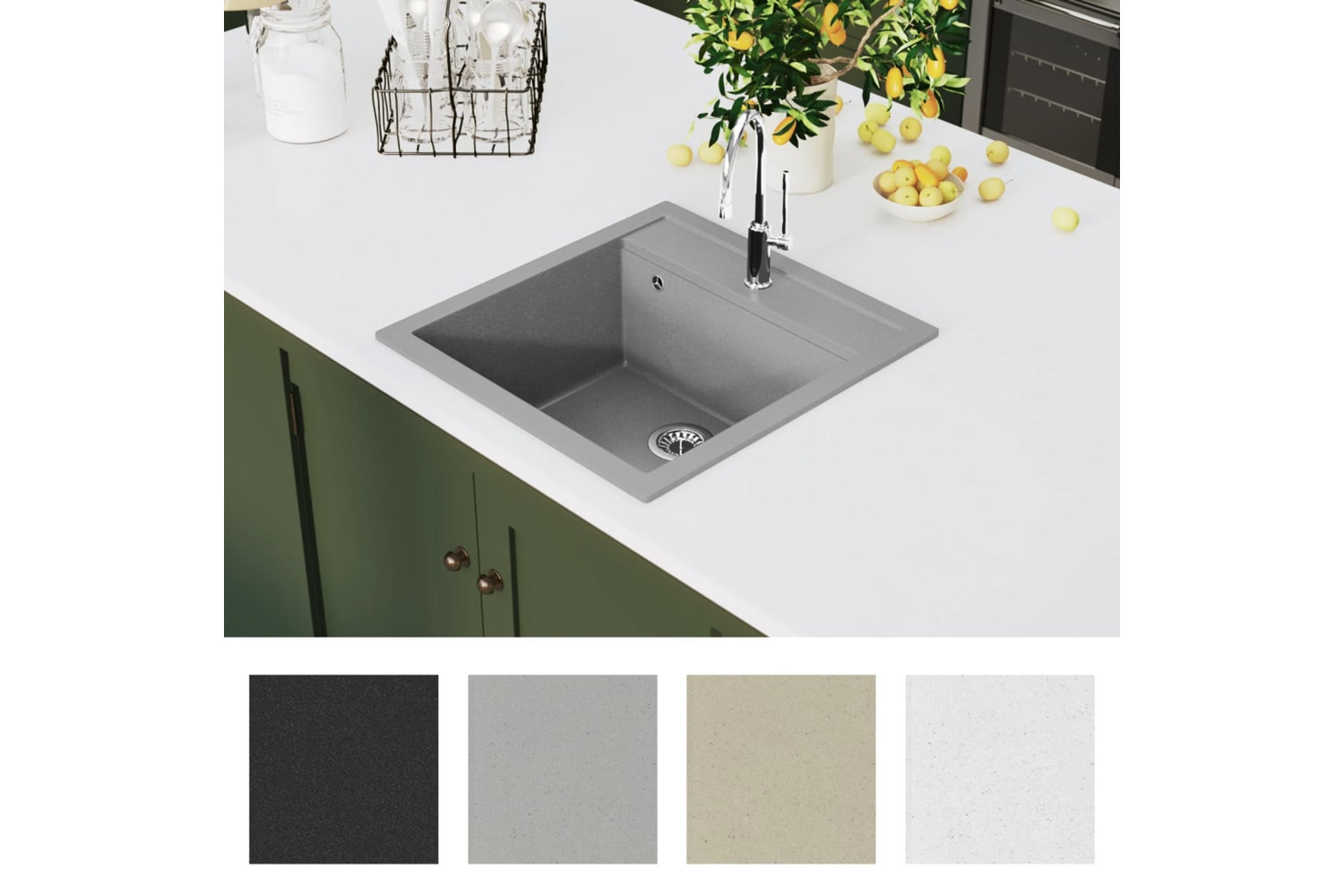 Vidaxl Granite Kitchen Sink Single Basin Grey