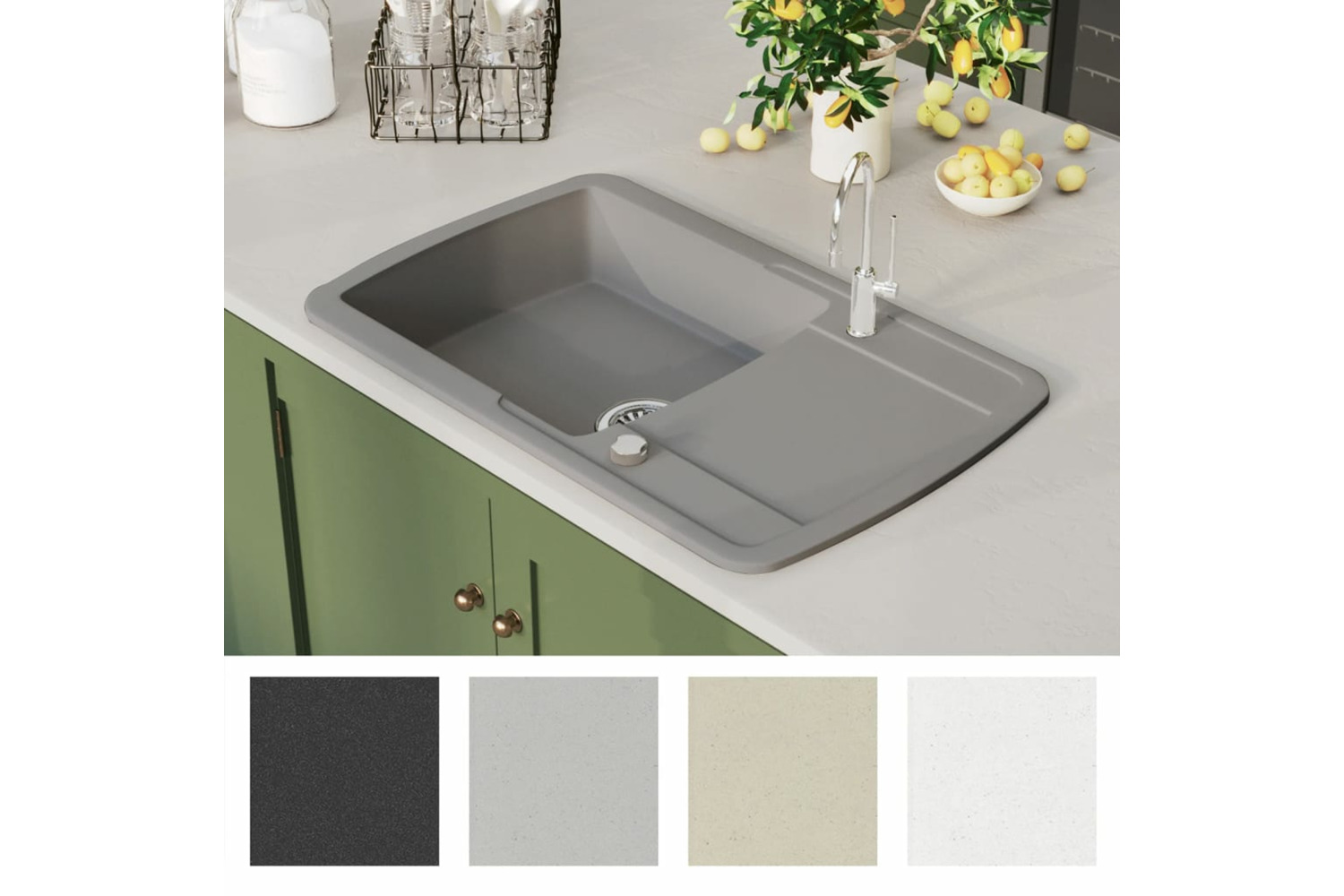 Vidaxl Granite Kitchen Sink Single Basin Grey