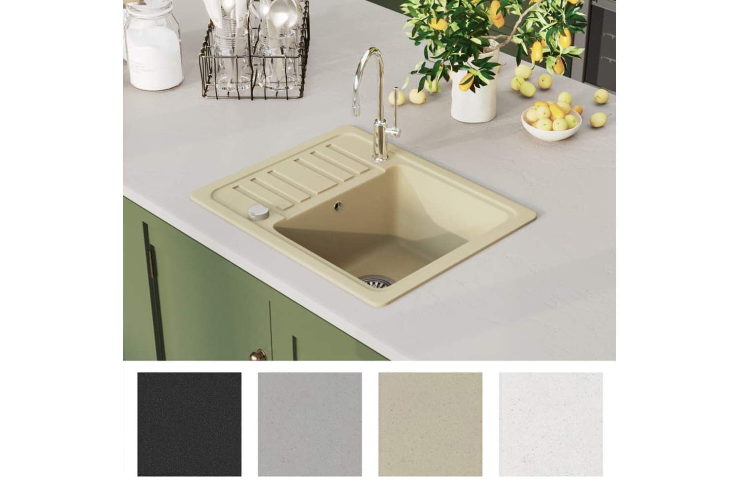 Vidaxl Granite Kitchen Sink Single Basin Beige