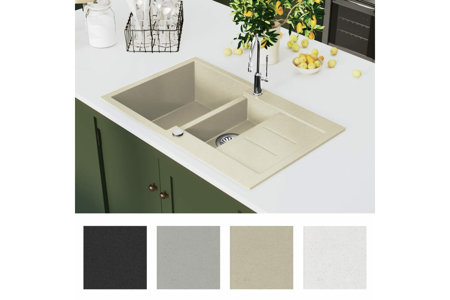 Vidaxl Granite Kitchen Sink Double Basins Beige