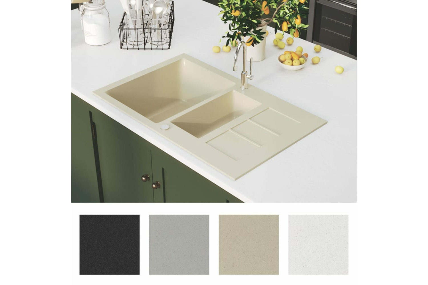 vidaXL 151931 Granite Kitchen Sink Double Basins Beige