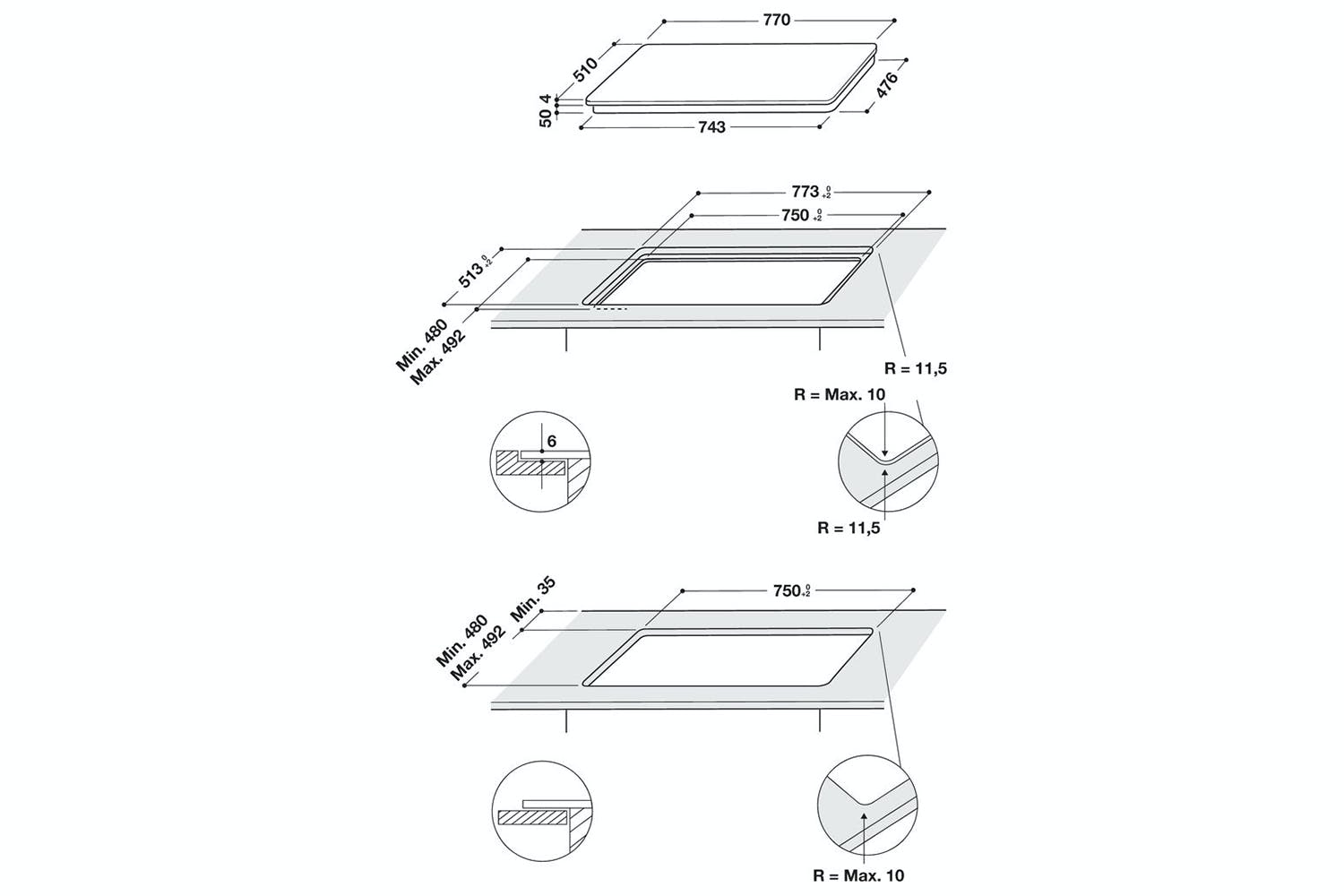 Whirlpool Builtin Electric Single Oven & 77cm Induction GlassCeramic Hob & 40L 900W Builtin