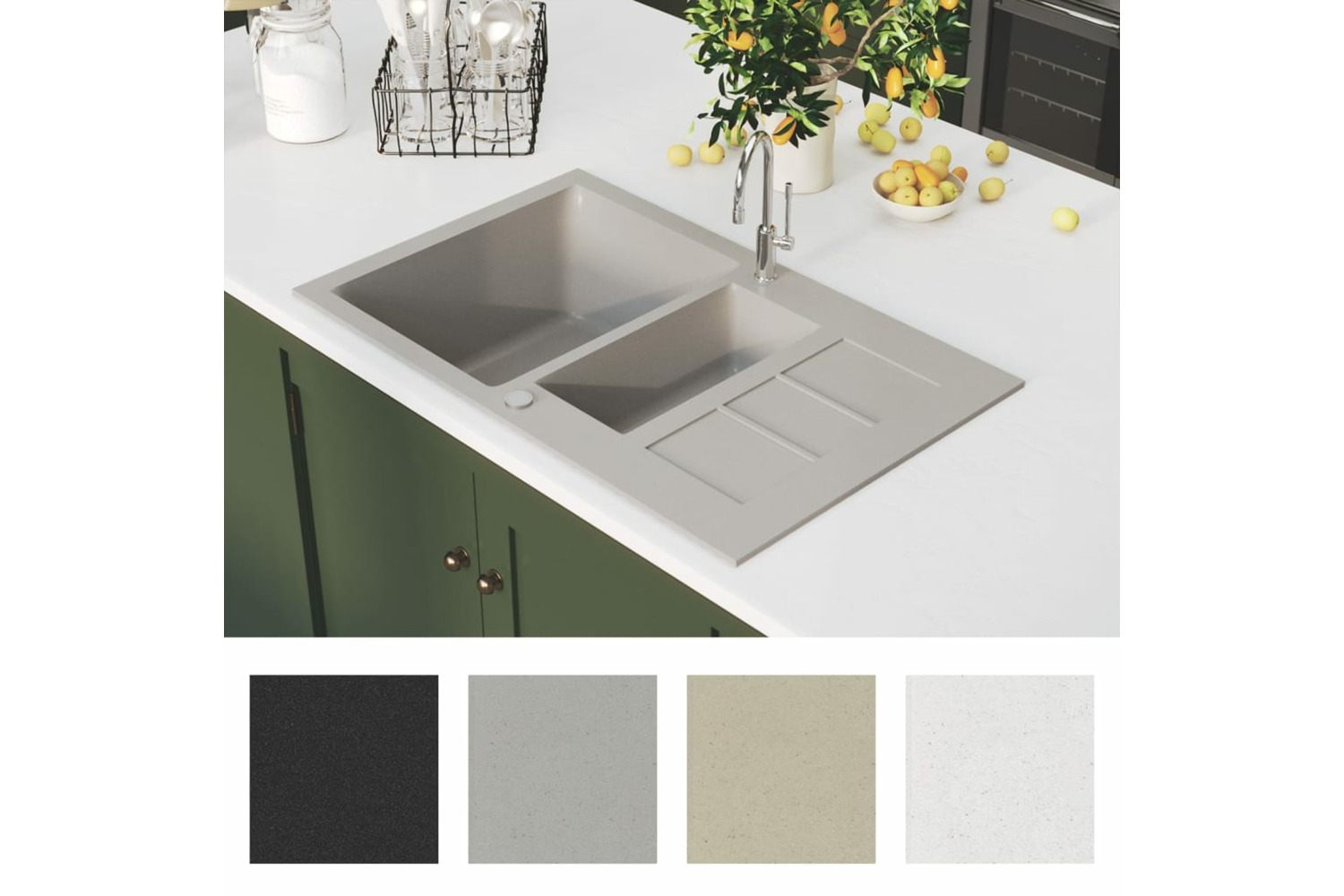 vidaXL 151930 Kitchen Sink Double Basins Grey Granite