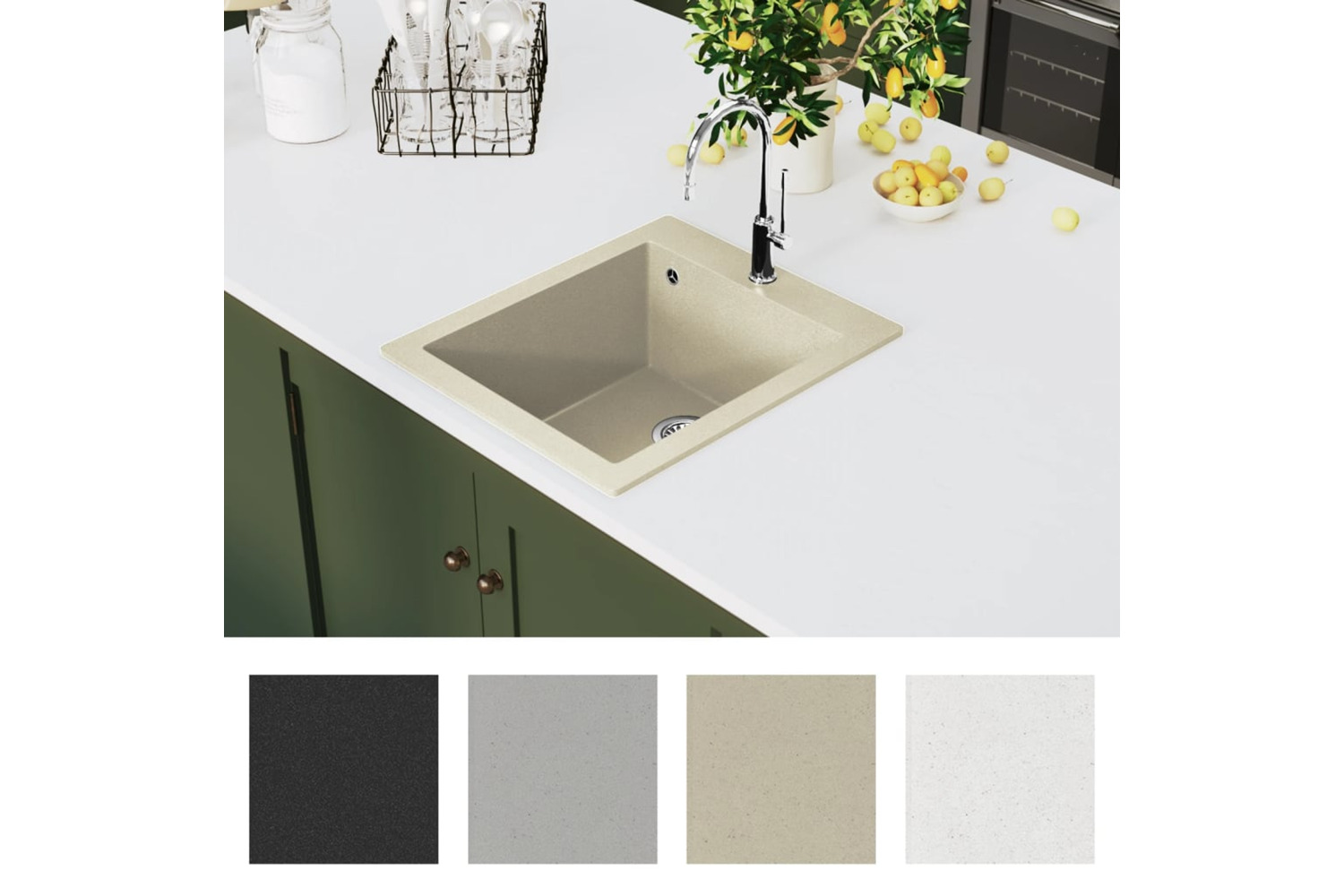 Vidaxl Granite Kitchen Sink Single Basin Beige